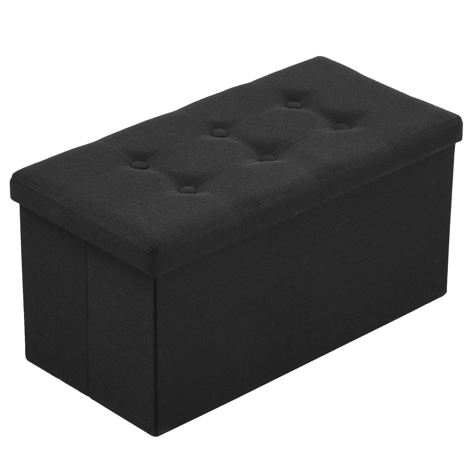 Foldable Storage Footstool Ottoman Black - 76x38x38cm Pull Point Linen MDF Seat with Hidden Compartment