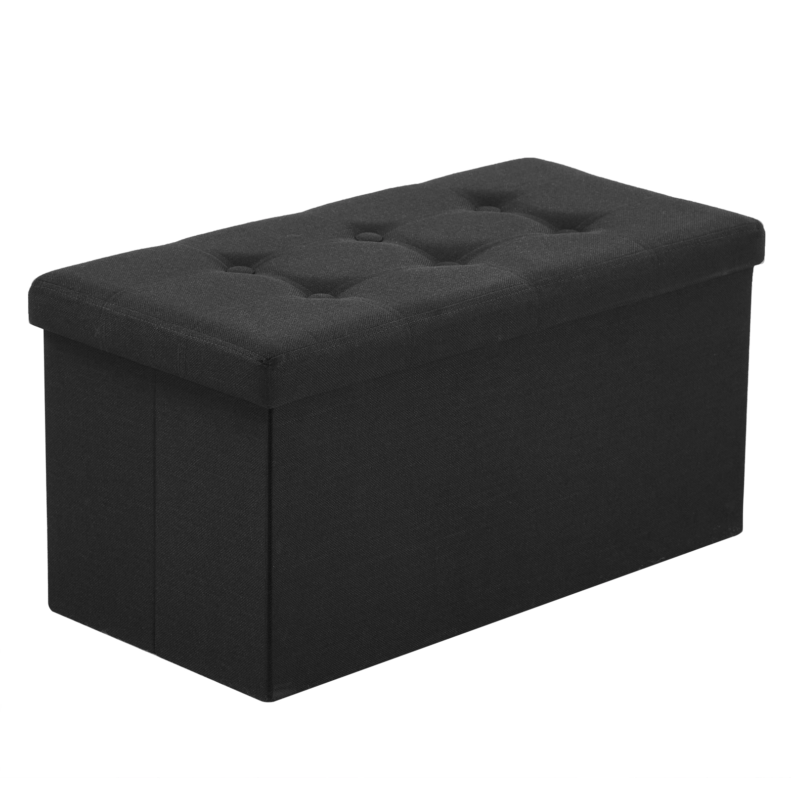 Foldable Storage Footstool Ottoman Black - 76x38x38cm Pull Point Linen MDF Seat with Hidden Compartment view 2