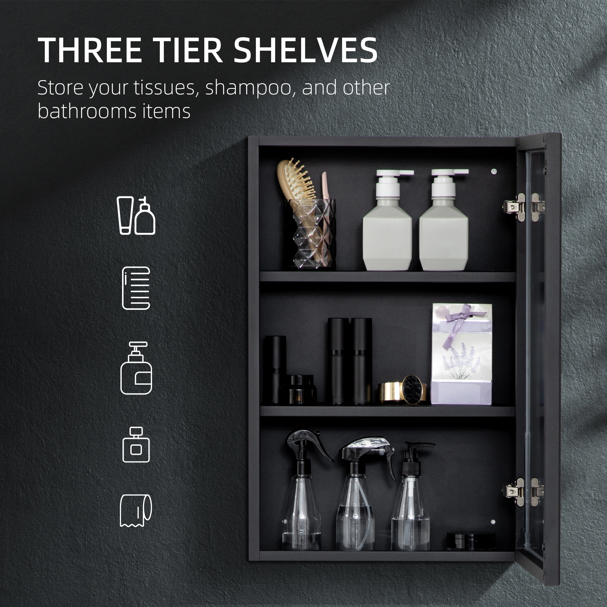 Modern Bathroom Cabinet with Mirror Storage, Wall-Mounted Vanity Organizer, Silver Finish view 3