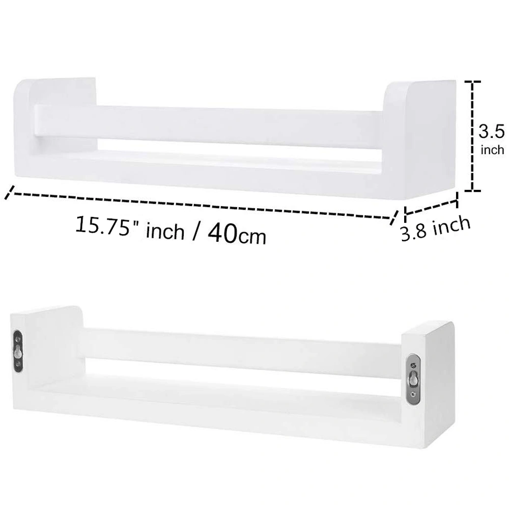 Set of 2 White Floating Wall Shelves, Wood Nursery Shelf Brackets, Decorative Bookshelf & Toy Organizer for Kids Room view 3