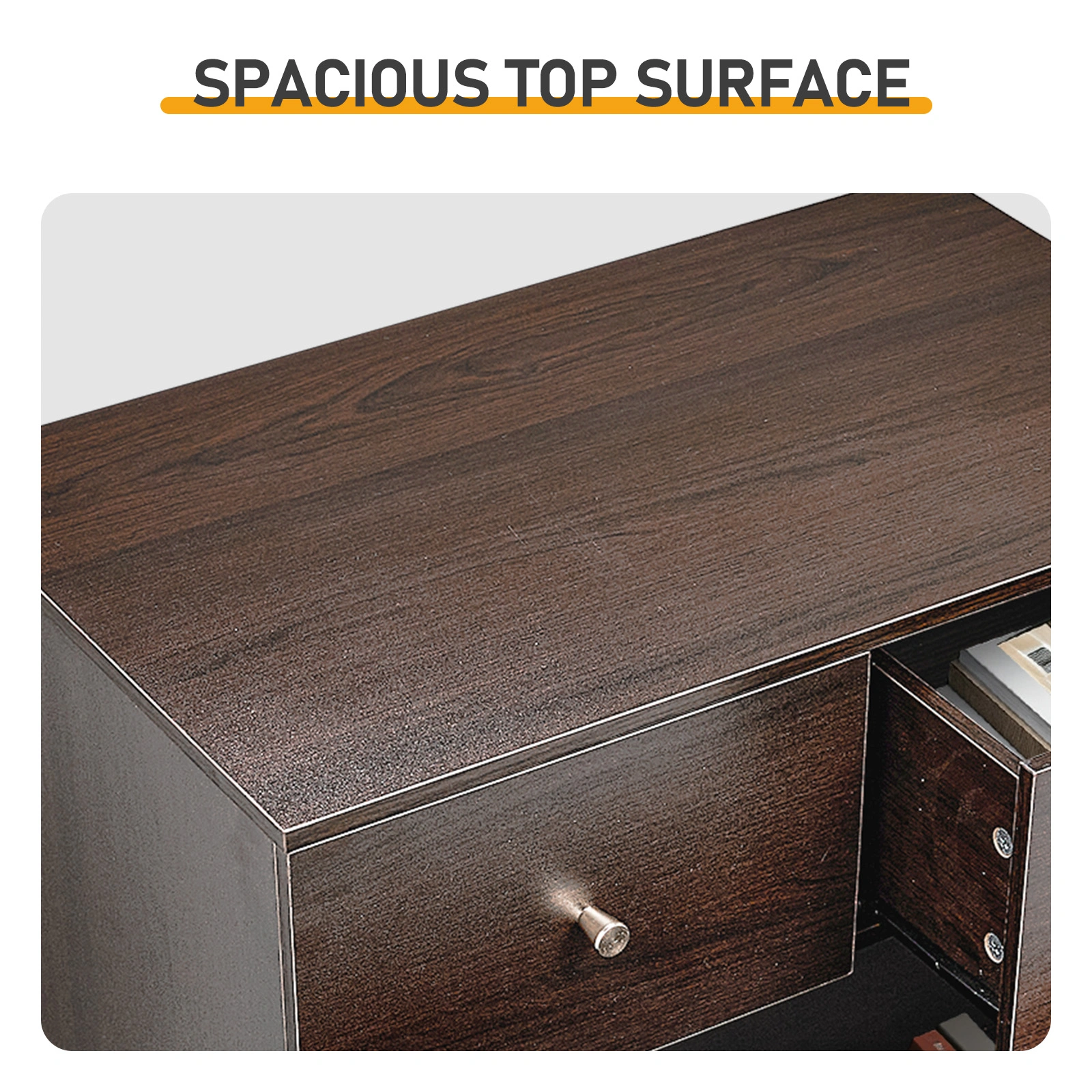 Brown particleboard with a textured melamine finish, 66*40*111cm, 4+2 drawer cabinet, matte gold handles view 6