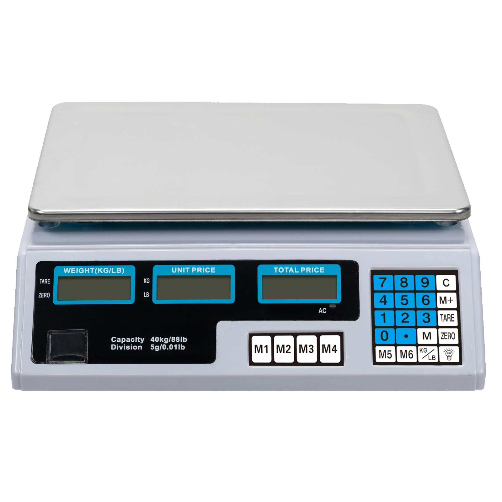ACS-30 Digital Price Computing Scale 40kg x 5g Vegetable Market UK Plug Silver White