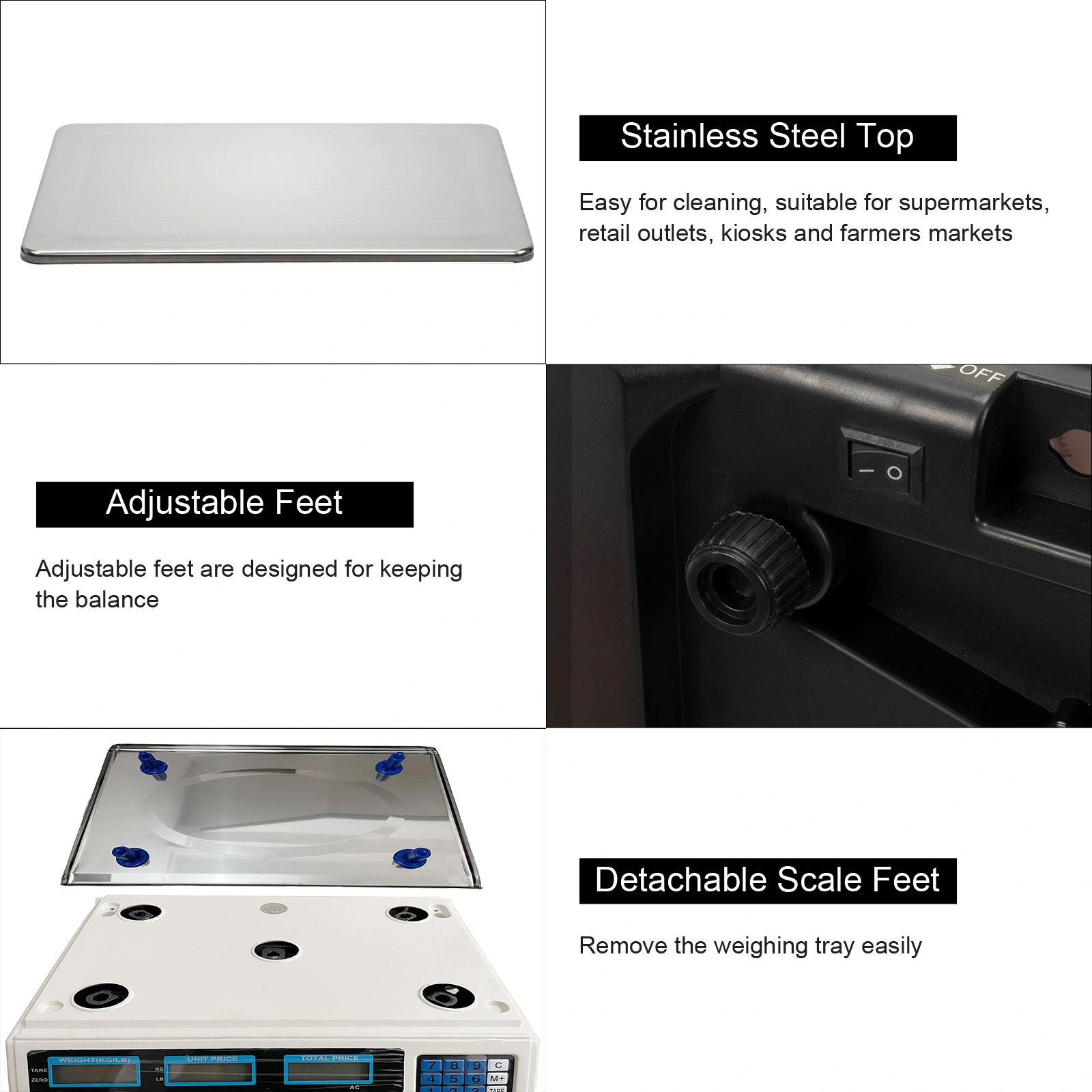 ACS-30 Digital Price Computing Scale 40kg x 5g Vegetable Market UK Plug Silver White view 3