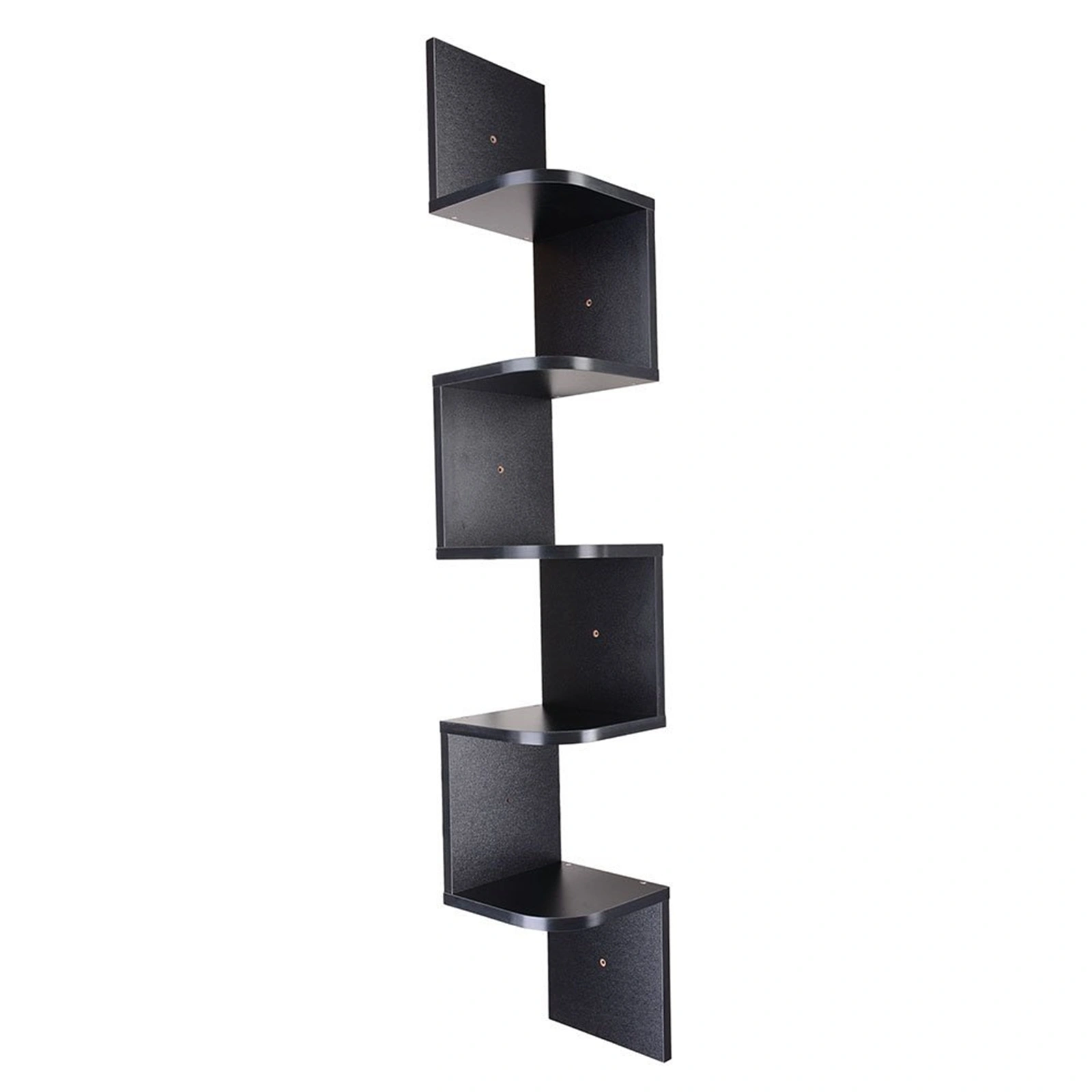 5 Tier Corner Wall Shelf Zig Zag Wooden Floating Shelves Wall Mount Rack Black Home Storage Display