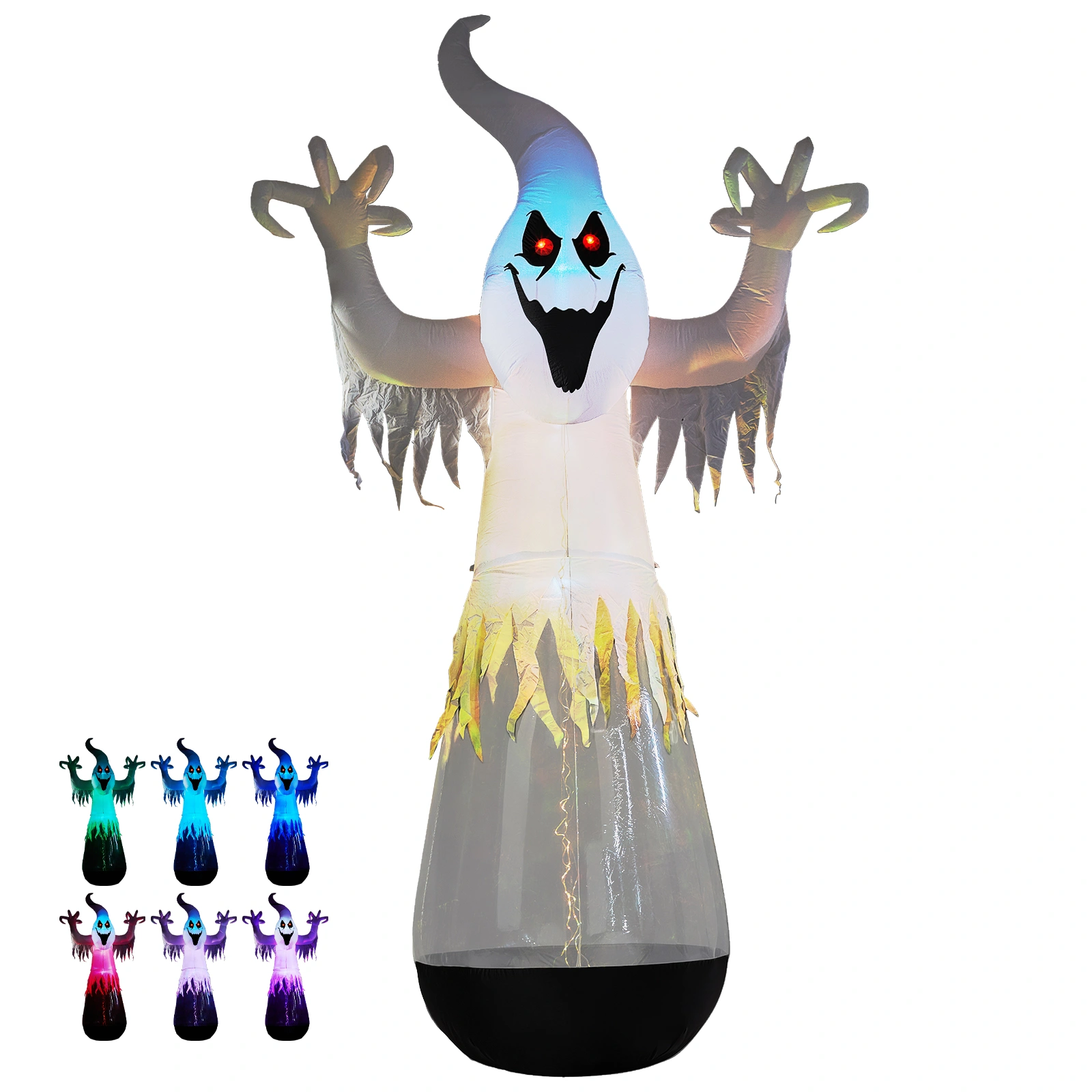 12ft Inflatable Halloween Decor Half-Body Clear PVC White Ghost with 2 LED Lights & 1 Stage Light, Black & White, 12V 2000mA US Power Adapter view 5