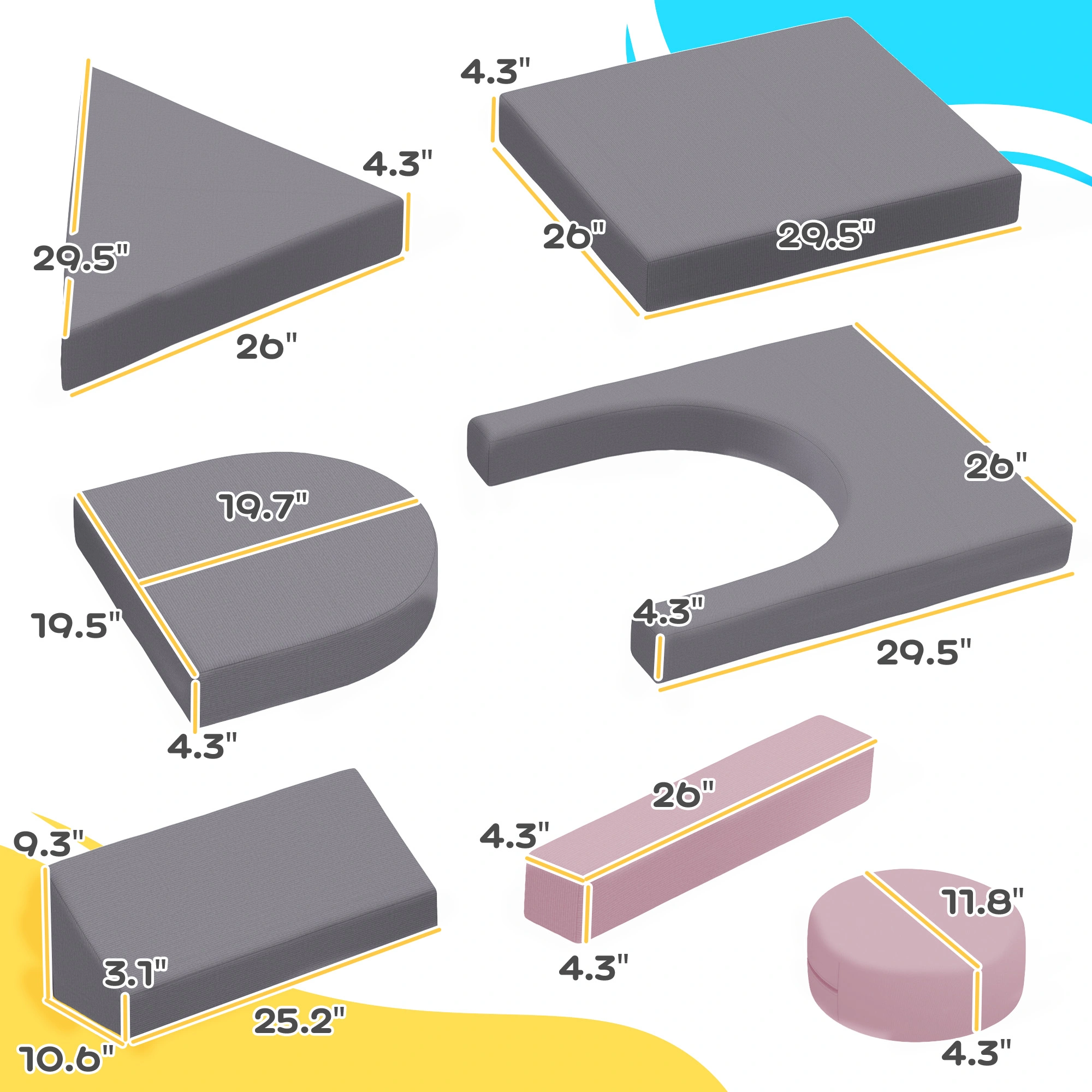 Kids Soft Play Set - Foam Baby Tumble Gym Safety Mats Indoor Outdoor Nursery view 2