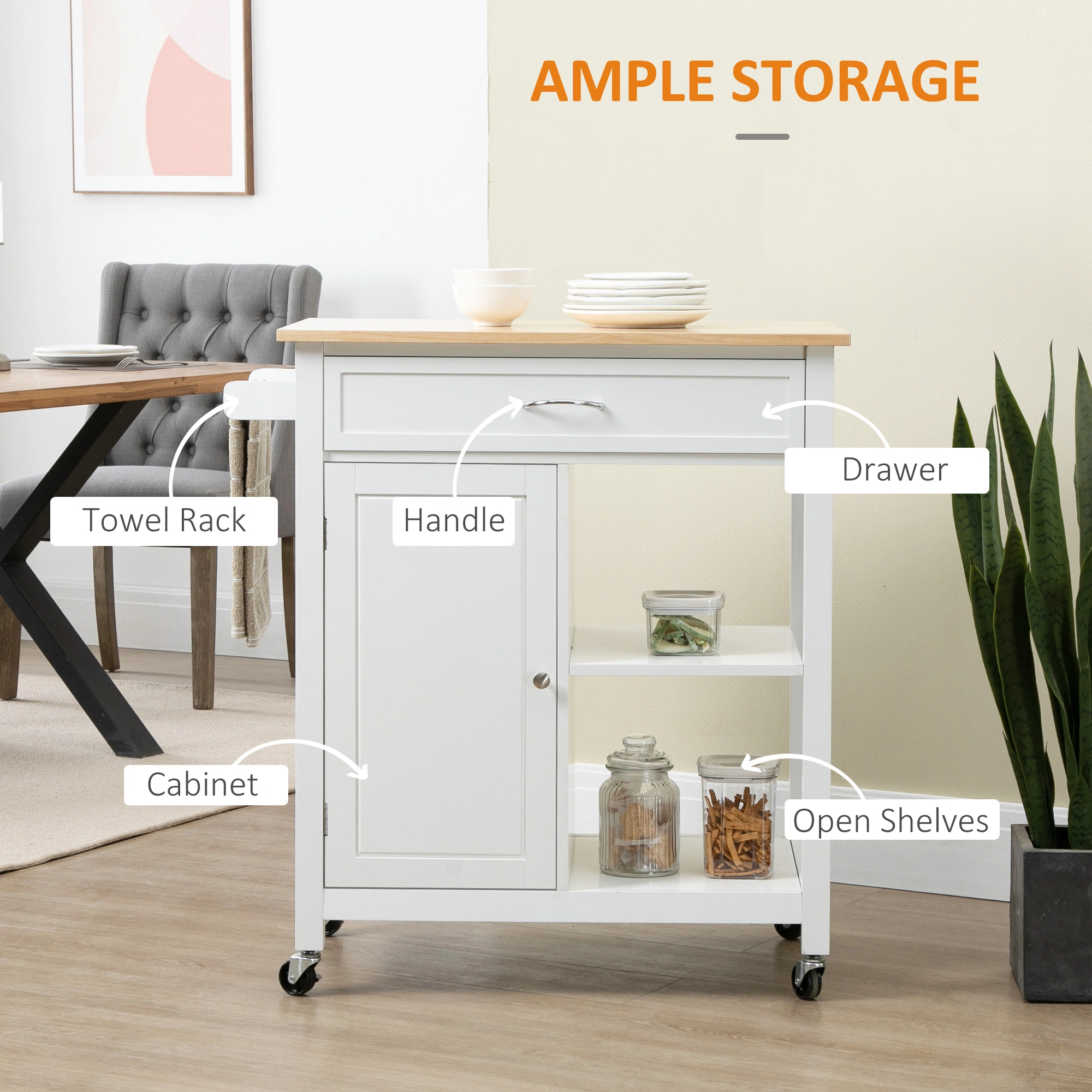 Modern Kitchen Storage Cabinet with Doors, Tall Pantry Cupboard, Freestanding Food Storage Organizer view 3