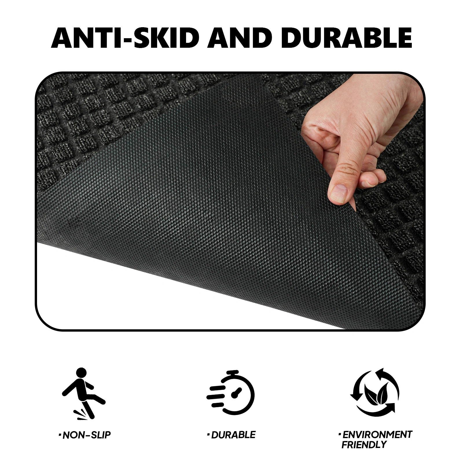 Gray Rubber Floor Mat 45x75x0.7cm - Polypropylene Grid Composite for Kitchen & Home view 2