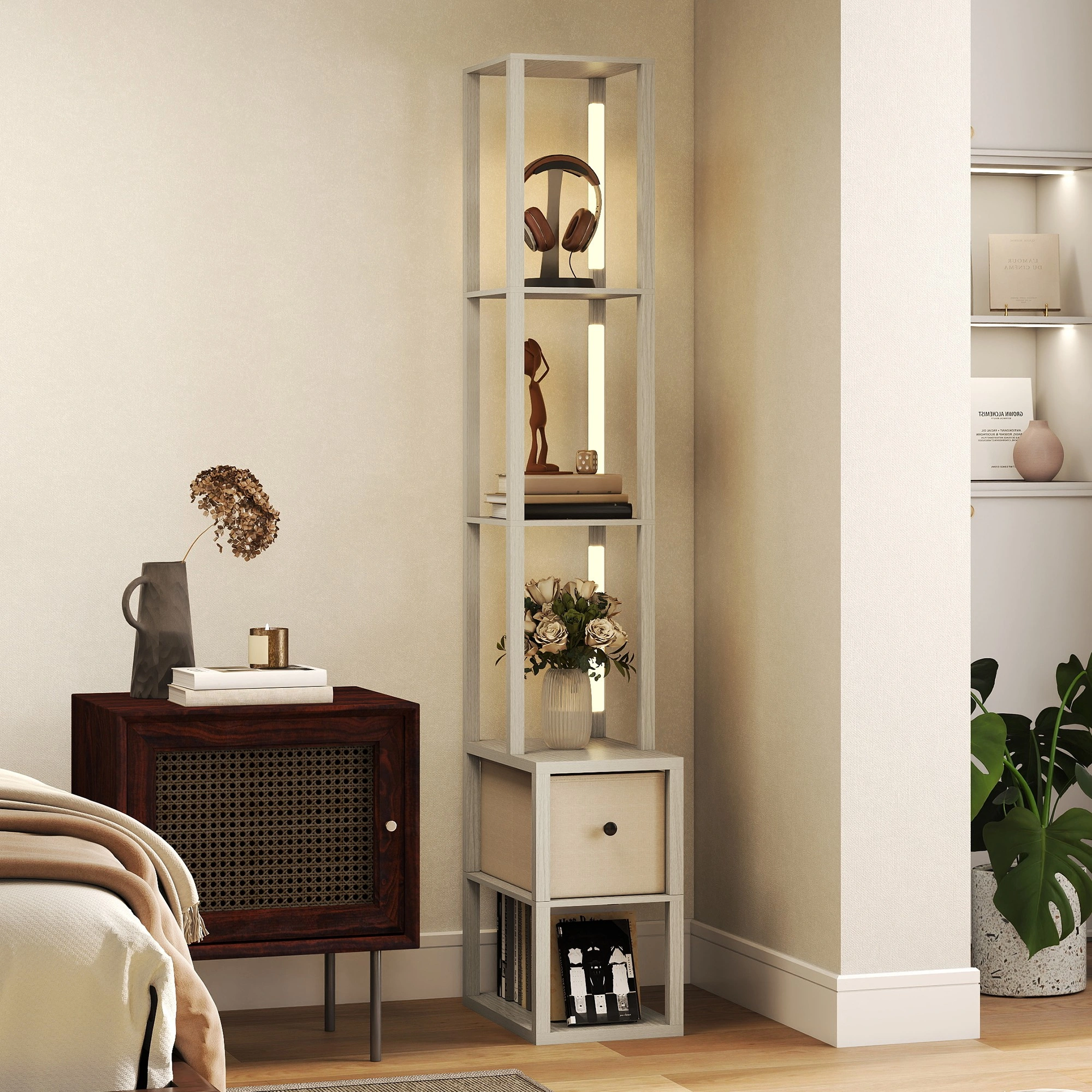 Bathroom Storage Cabinet with Shelves, White Freestanding Bathroom Organizer, Modern Floor Storage Unit view 3