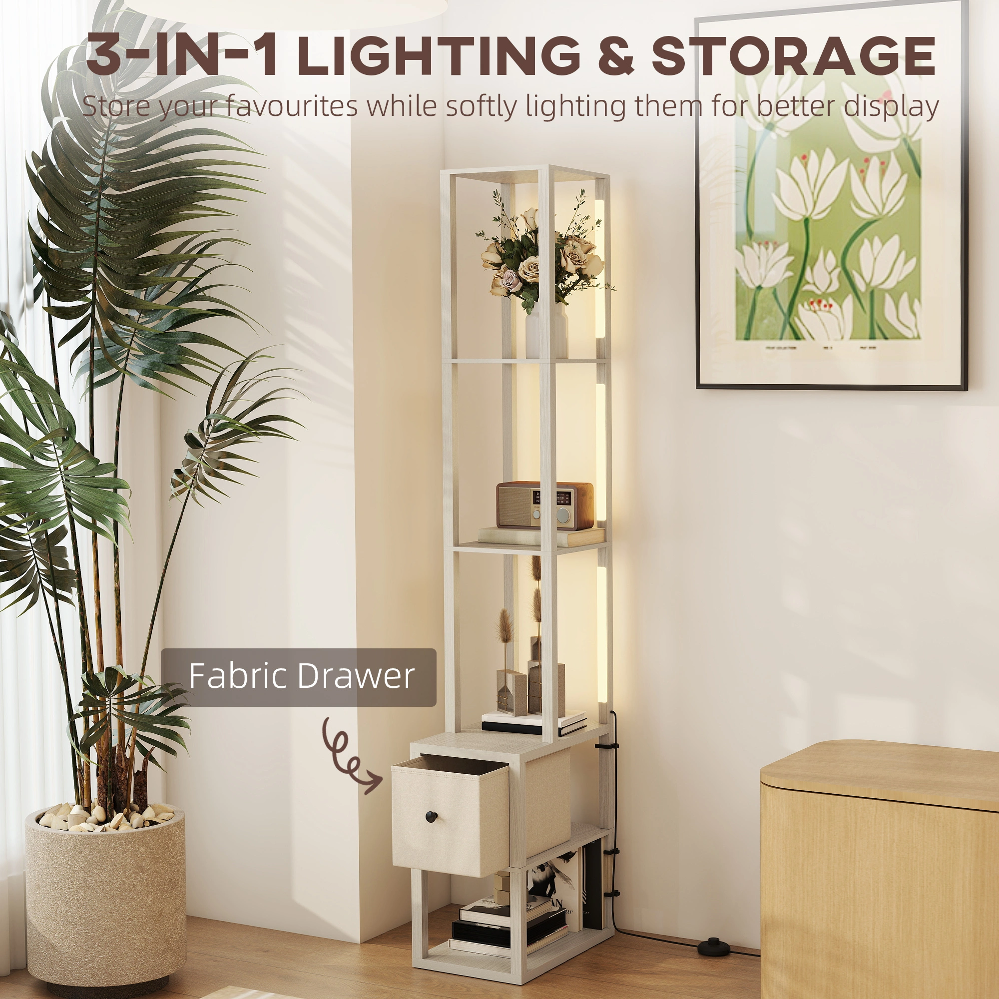Bathroom Storage Cabinet with Shelves, White Freestanding Bathroom Organizer, Modern Floor Storage Unit view 5