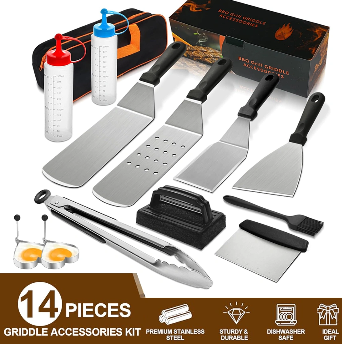 14 Pcs Stainless Steel BBQ Grill Griddle Tools Set Accessories UK view 2