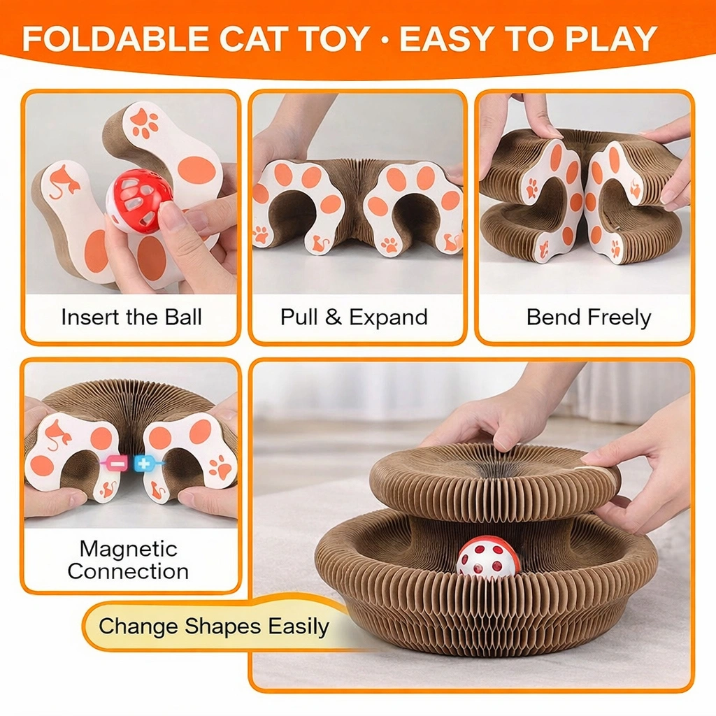 2PCS Kitty Curls Cat Toy - Foldable Accordion Cat Scratcher withBall - Magic Organ Cat Scratch Board for Interactive Play -Calming Features view 2