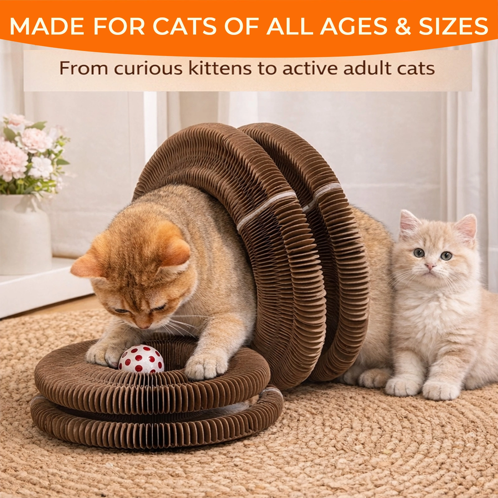 2PCS Kitty Curls Cat Toy - Foldable Accordion Cat Scratcher withBall - Magic Organ Cat Scratch Board for Interactive Play -Calming Features view 4