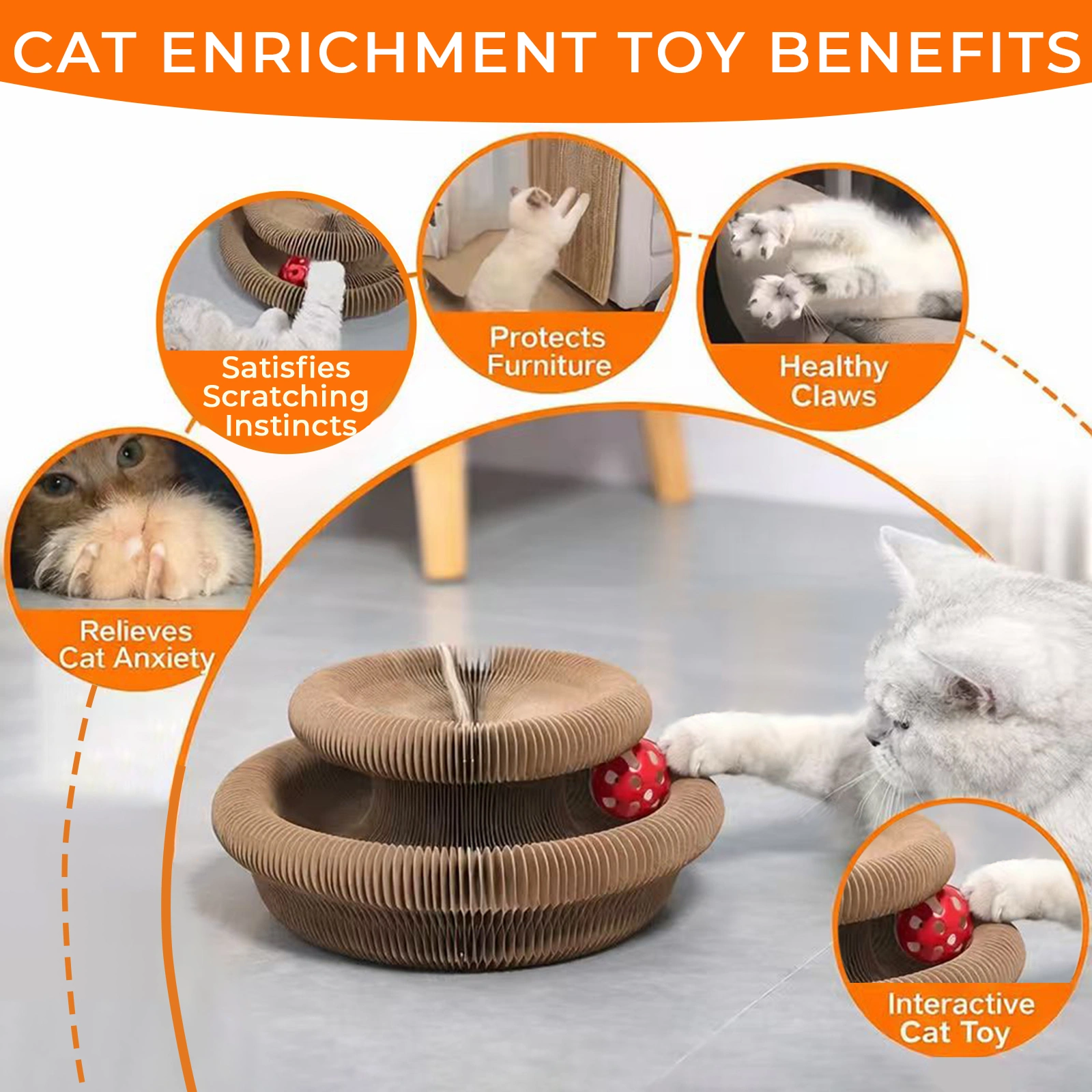 2PCS Kitty Curls Cat Toy - Foldable Accordion Cat Scratcher withBall - Magic Organ Cat Scratch Board for Interactive Play -Calming Features view 7