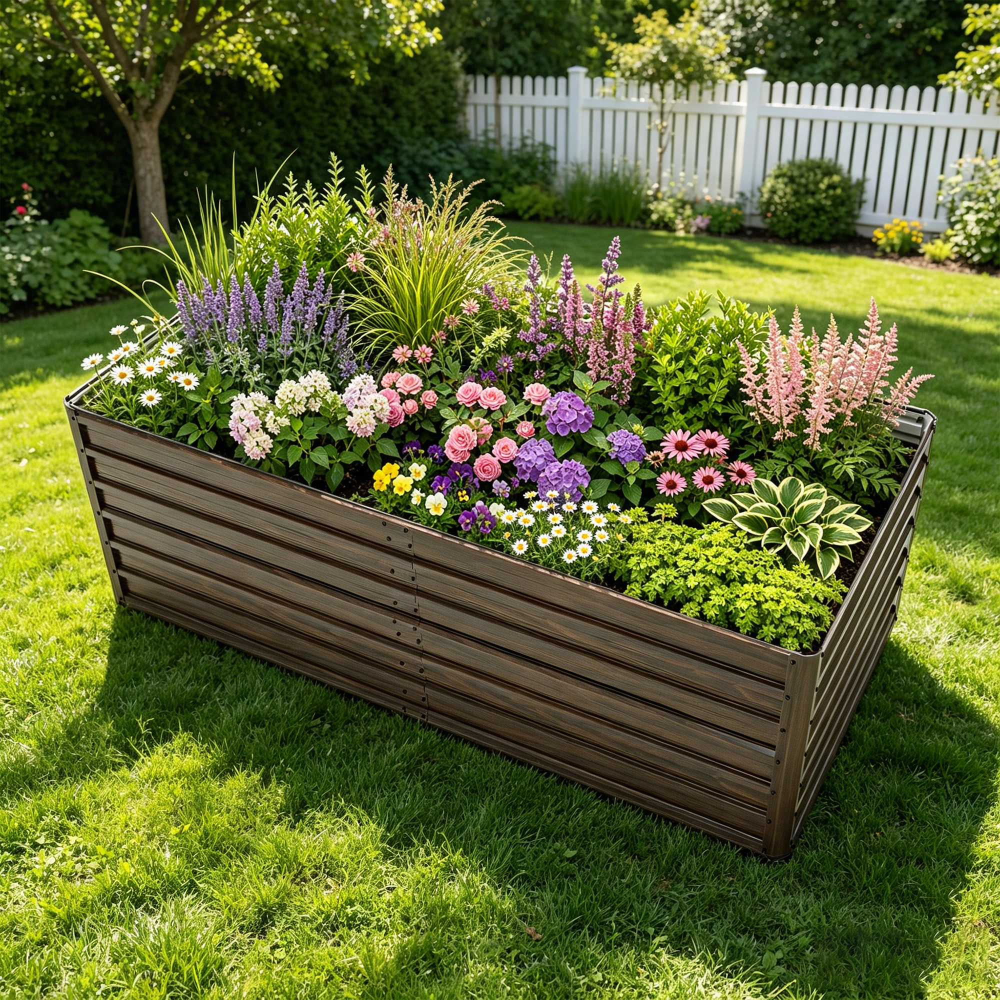 74.6"x35.4"x25" Deep Raised Garden Bed, Rustproof Steel Metal Planter Box with Open Bottom & 4 Reinforcing Rods for Tomatoes, Potatoes, Carrots, Vegetables