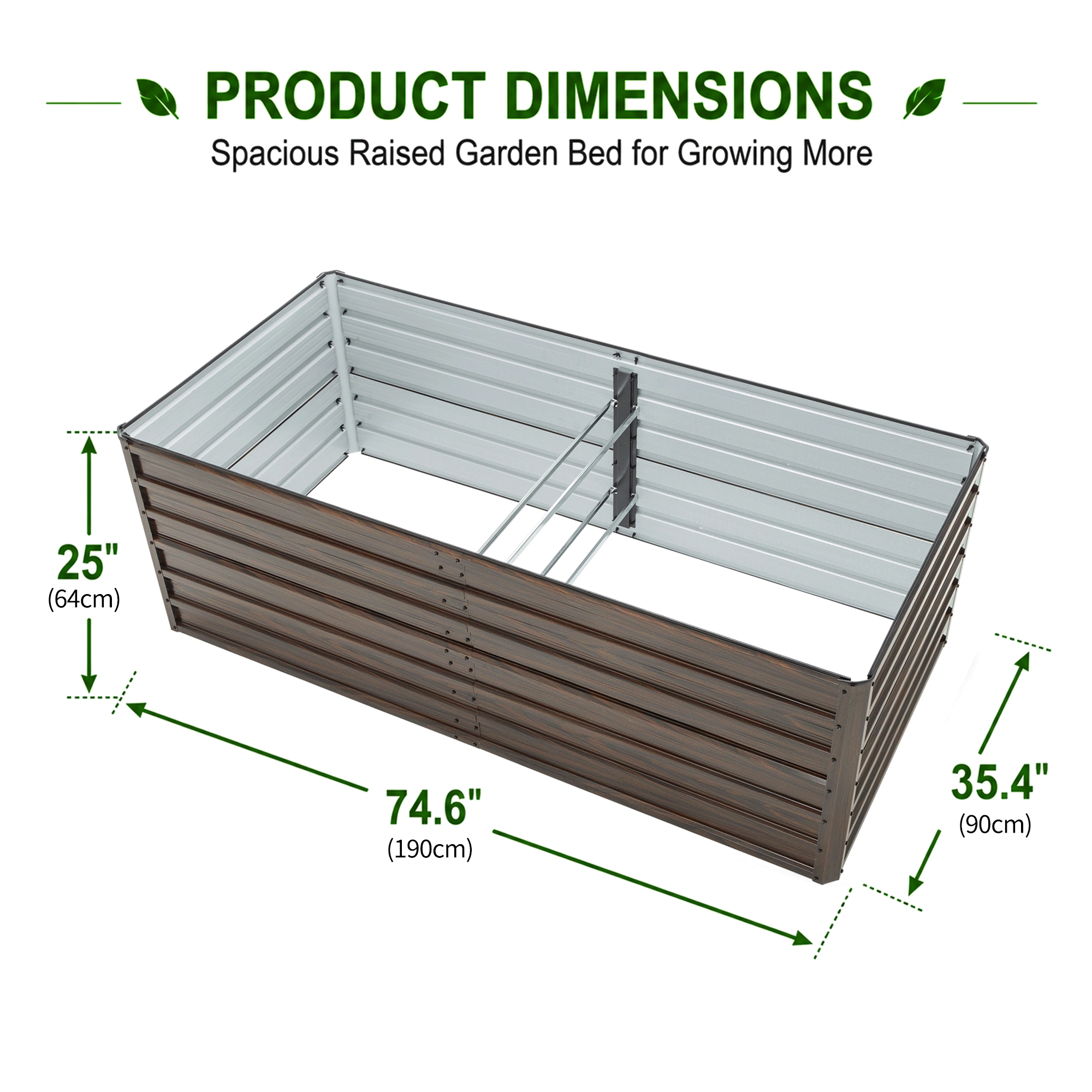 74.6"x35.4"x25" Deep Raised Garden Bed, Rustproof Steel Metal Planter Box with Open Bottom & 4 Reinforcing Rods for Tomatoes, Potatoes, Carrots, Vegetables view 2