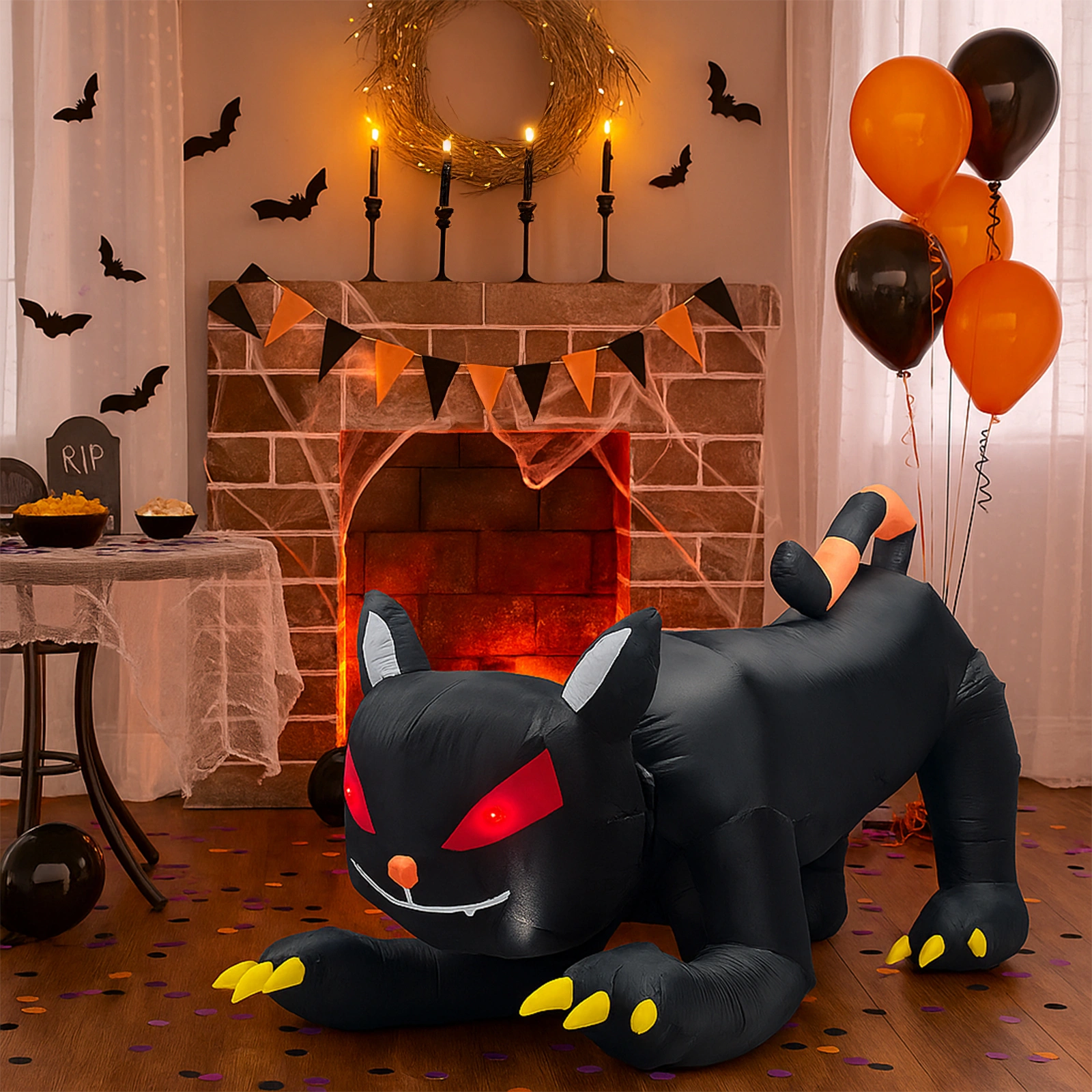 6.5 FT Halloween Inflatables Animated Black Cat with Shakable Head, Outdoor Decorations Blow Up Yard Decor with Built-in LEDs for Indoor Party Garden Lawn Decor view 11