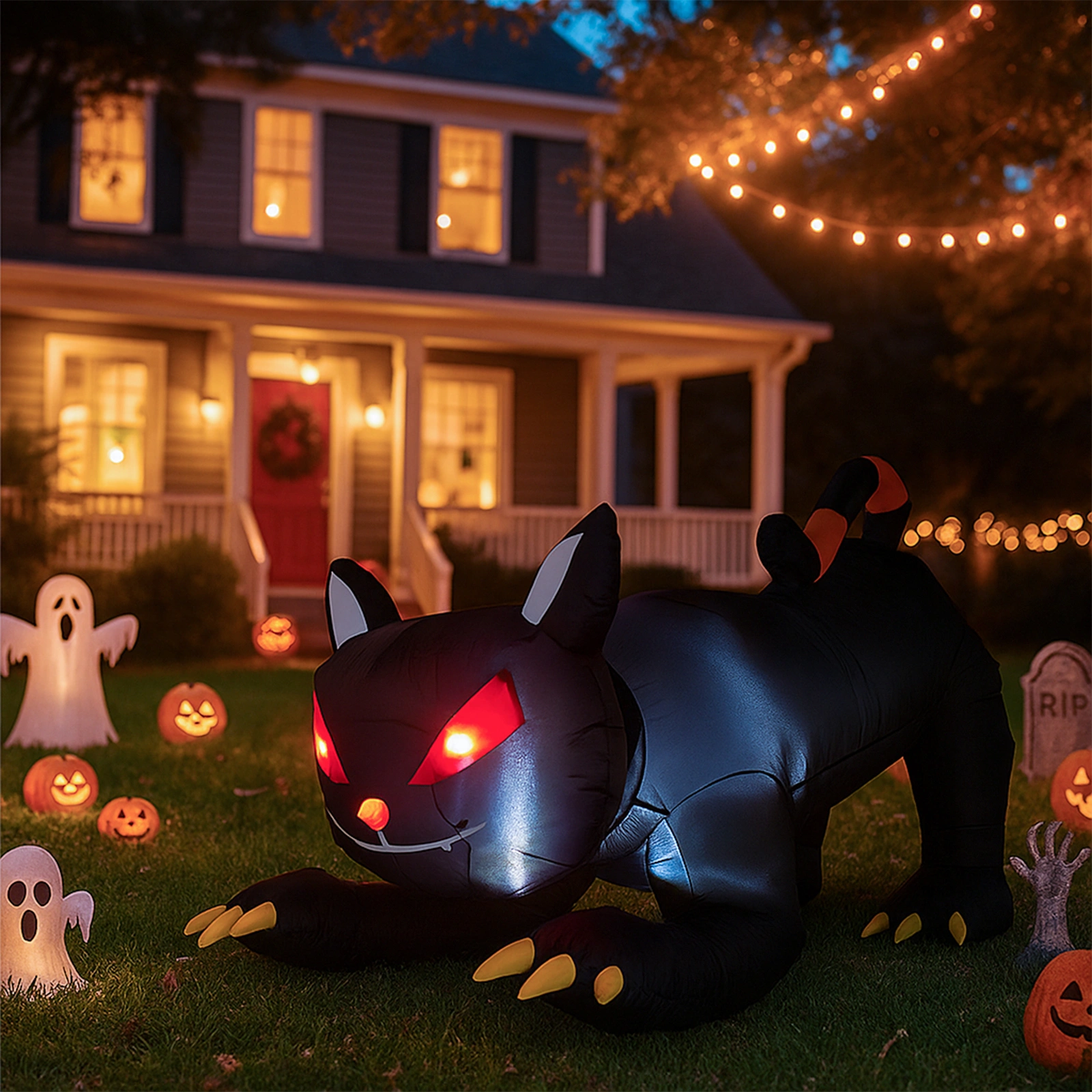 6.5 FT Halloween Inflatables Animated Black Cat with Shakable Head, Outdoor Decorations Blow Up Yard Decor with Built-in LEDs for Indoor Party Garden Lawn Decor view 13