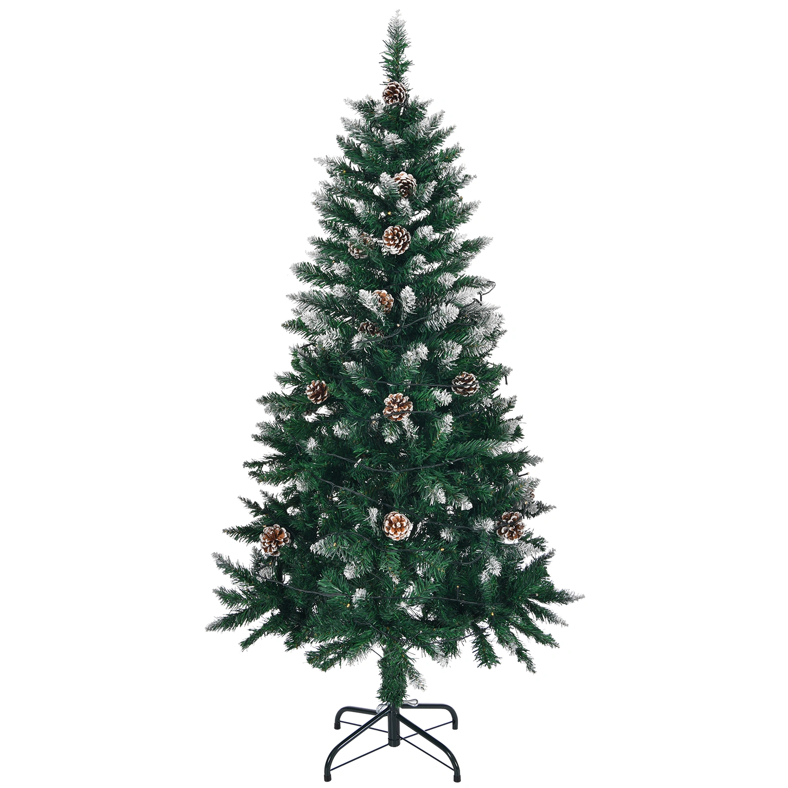 5FT Artificial Snow Tipped Christmas Tree 100 Warm Battery Lights 800 Branch Tips Metal Stand 21 Pine Cones Green view 2