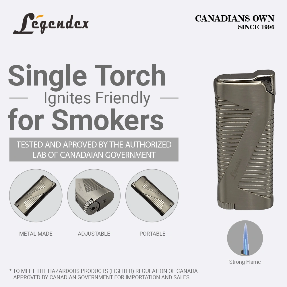 LEGENDEX PIONEER Torch Lighter Gunmetal, Refillable Adjustable Flame, Windproof for Cigar, Cigarette, Kitchen, Outdoor Use view 2