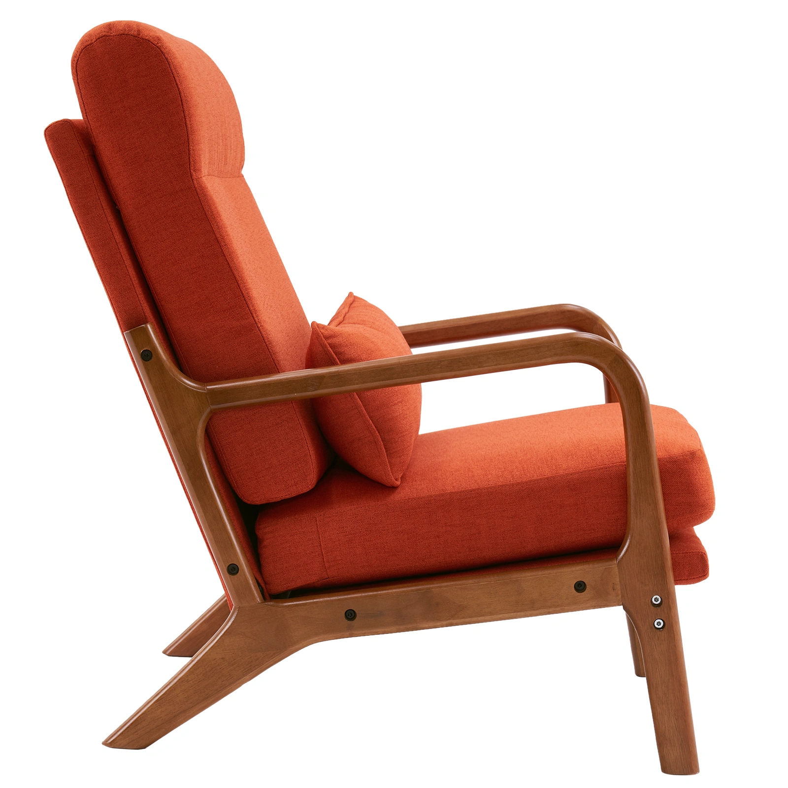 High Back Linen Armchair Solid Wood Seat Iron Frame Living Room Lounge Chair with Armrests, Burnt Orange view 4