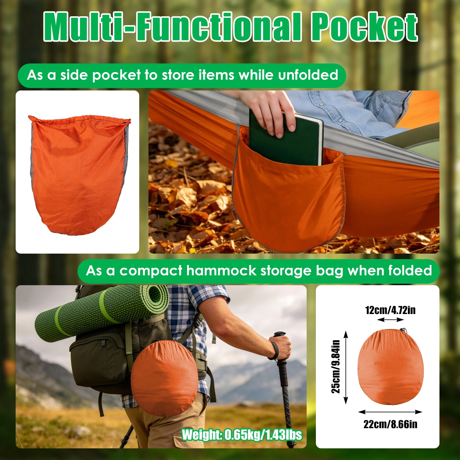 3-in-1 Camping Hammock with Automatic Pop-Up Mosquito Net, Lightweight 70D Nylon Portable Hammock Supports 440lbs, Dual Zipper Outdoor Hammock for Camping Hiking Backpacking Beach Backyard view 4