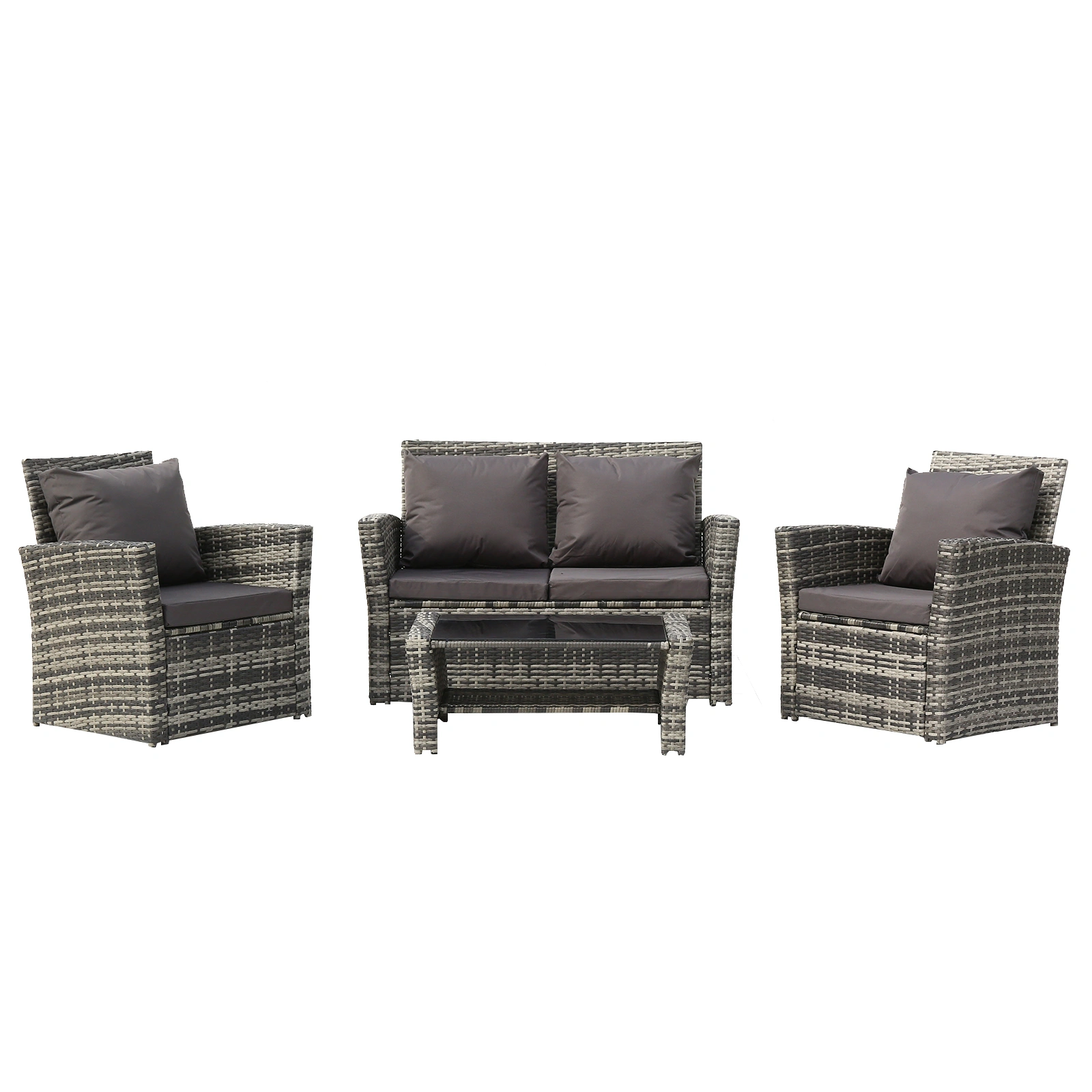 Outdoor Rattan Sofa Set 4 Piece, Gray Gradient Wicker Sectional with Dark Gray Cushions, PE Rattan Garden Patio Furniture