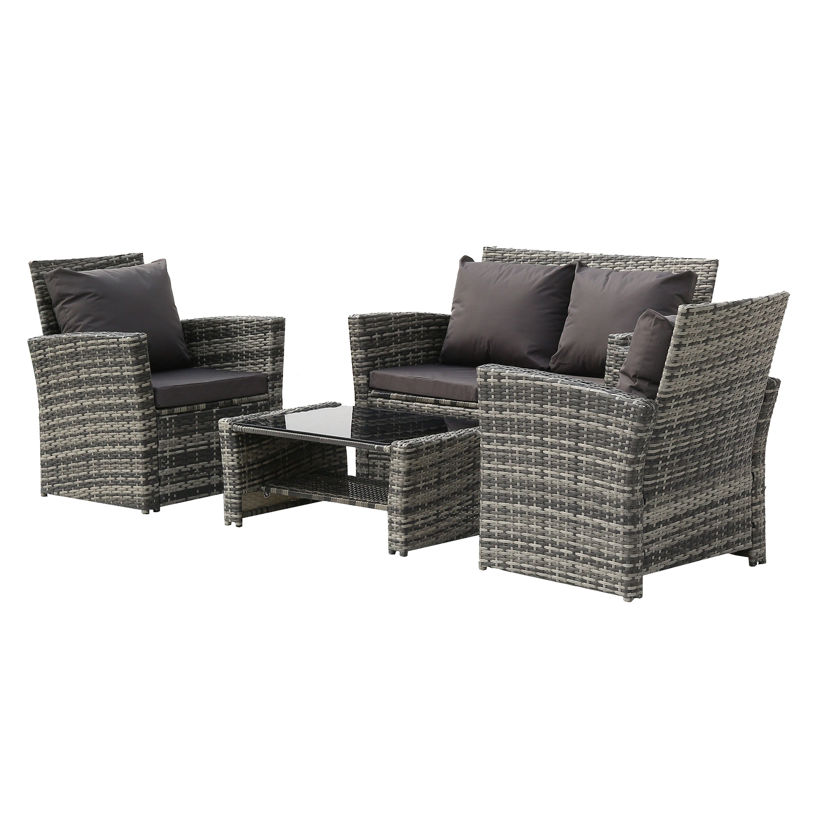 Outdoor Rattan Sofa Set 4 Piece, Gray Gradient Wicker Sectional with Dark Gray Cushions, PE Rattan Garden Patio Furniture view 2