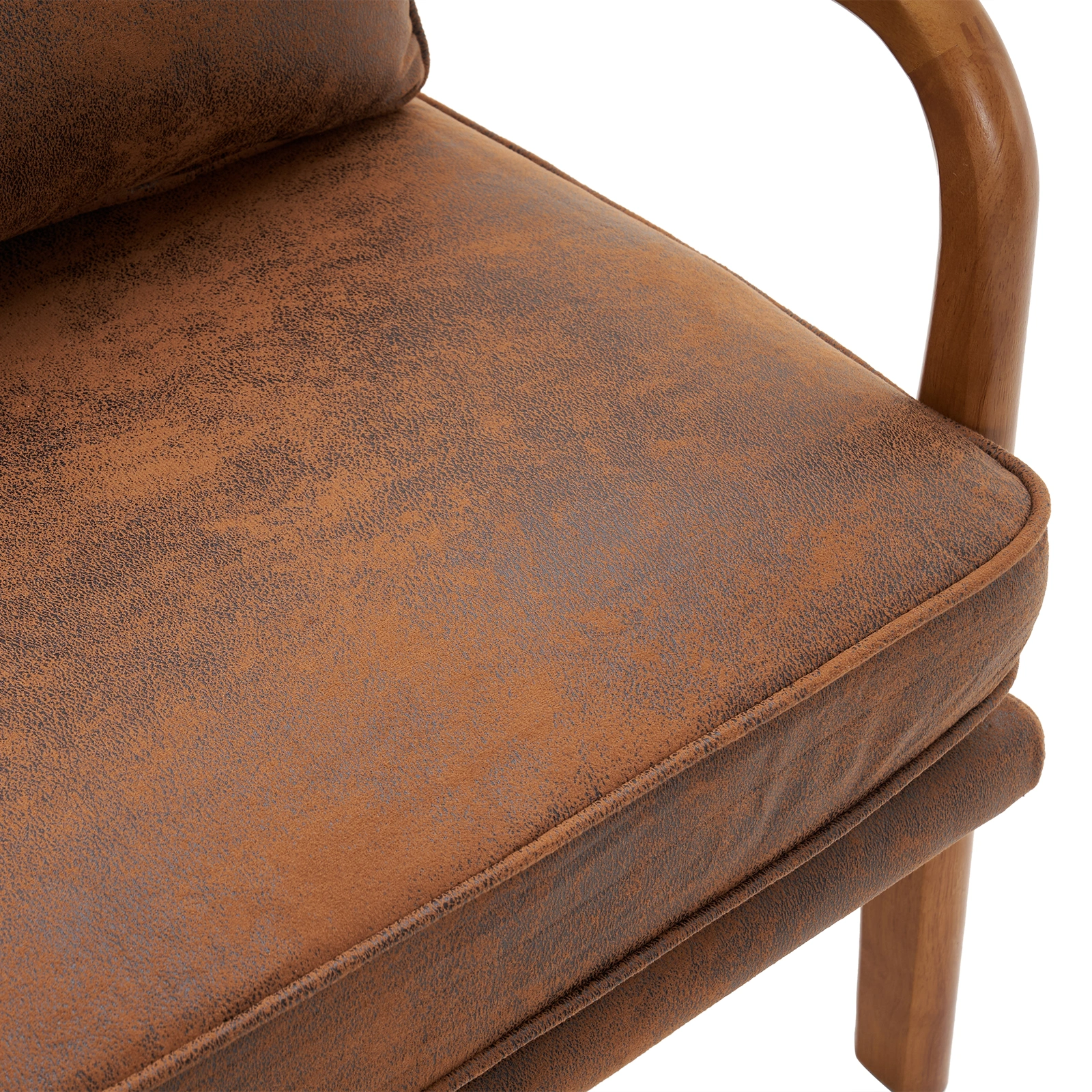 Orange Upholstered Single Lounge Chair with Oak Armrests - Modern Indoor Accent Chair with Wooden Frame view 12