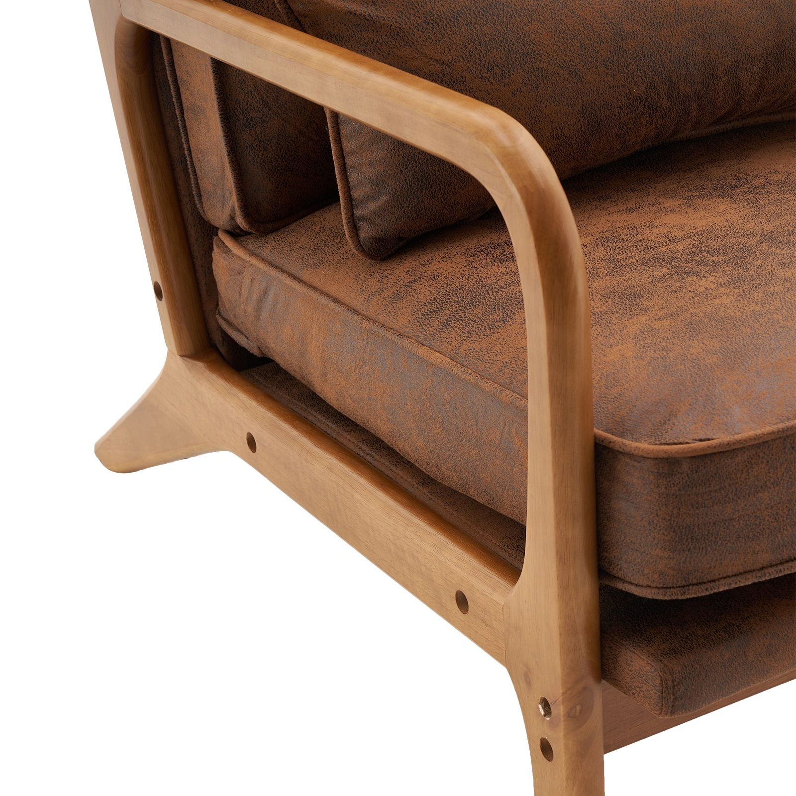 Orange Upholstered Single Lounge Chair with Oak Armrests - Modern Indoor Accent Chair with Wooden Frame view 16