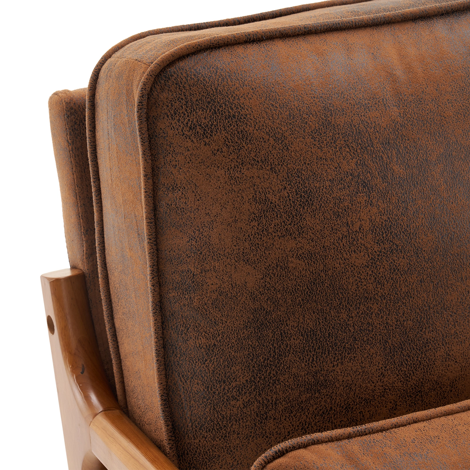Orange Upholstered Single Lounge Chair with Oak Armrests - Modern Indoor Accent Chair with Wooden Frame view 18