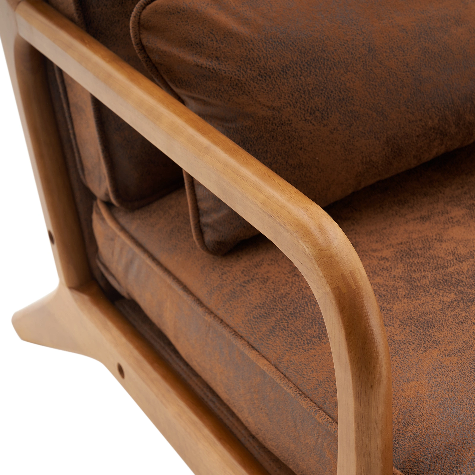Orange Upholstered Single Lounge Chair with Oak Armrests - Modern Indoor Accent Chair with Wooden Frame view 2