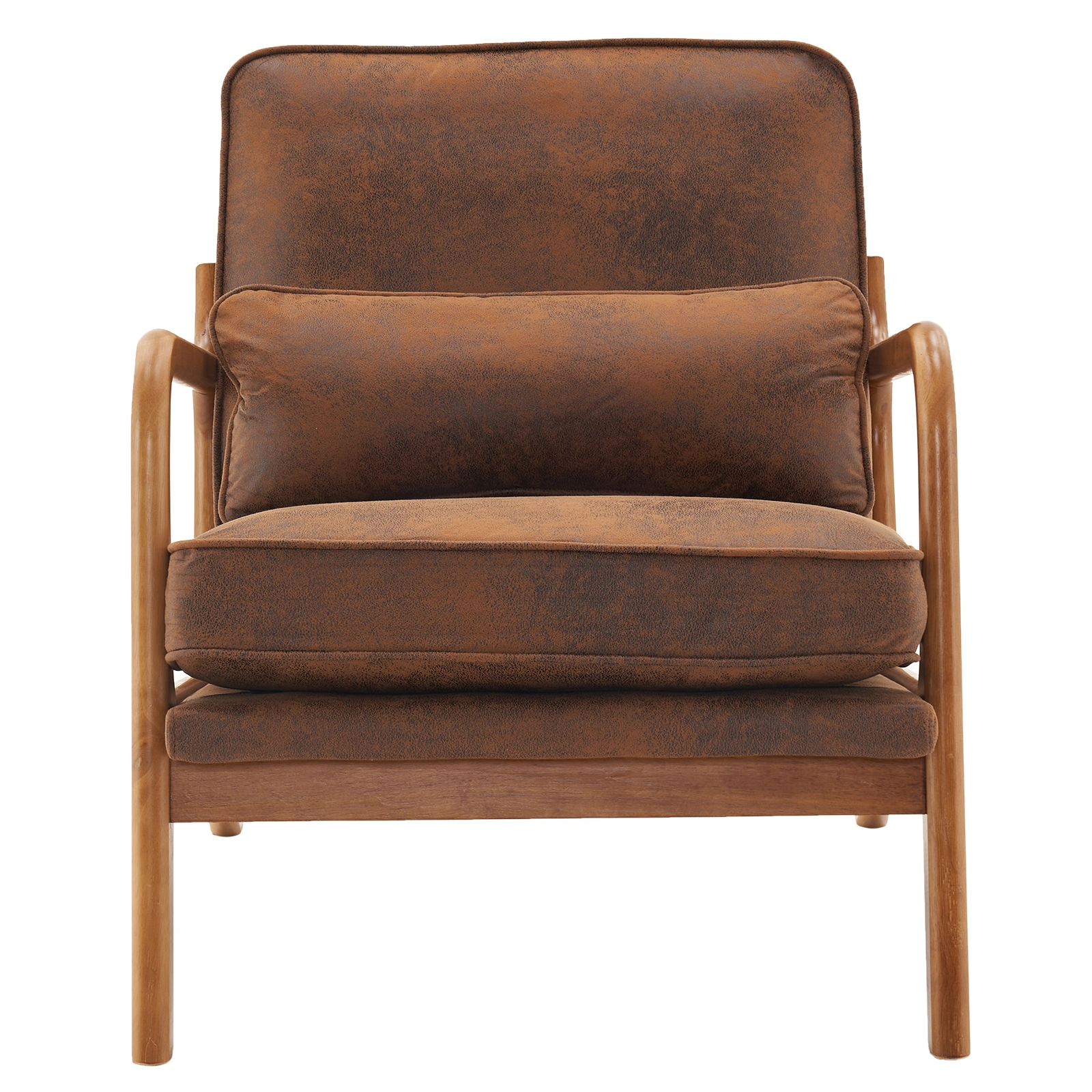 Orange Upholstered Single Lounge Chair with Oak Armrests - Modern Indoor Accent Chair with Wooden Frame view 3