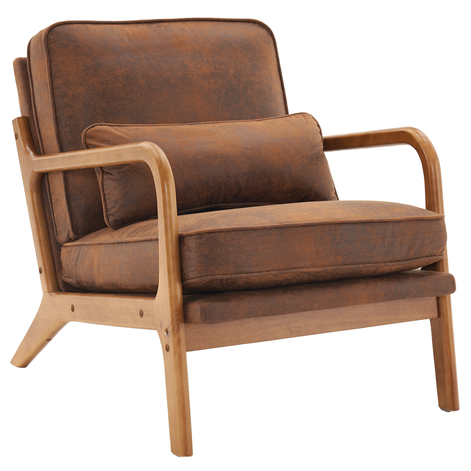 Orange Upholstered Single Lounge Chair with Oak Armrests - Modern Indoor Accent Chair with Wooden Frame view 4