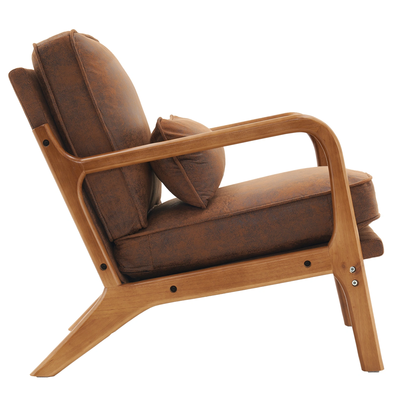 Orange Upholstered Single Lounge Chair with Oak Armrests - Modern Indoor Accent Chair with Wooden Frame view 5