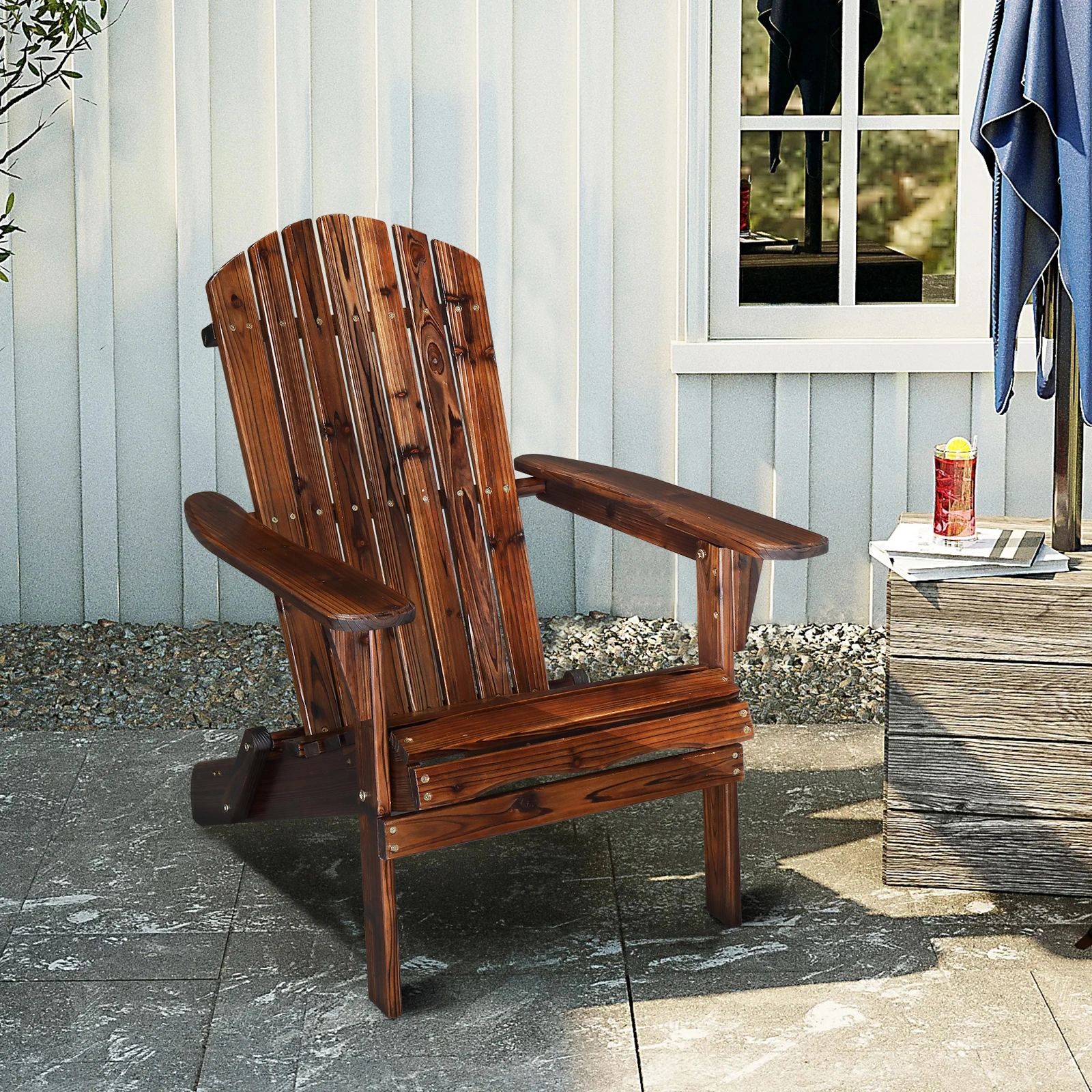Folding Wooden Adirondack Lounger Chair with Natural Finish view 18
