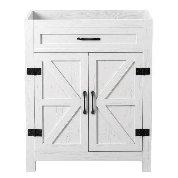 Washed white particleboard with melamine veneer, barn double door with U-shaped internal shelves, washbasin cabinet, 76*47*91cm (30 inches) view 2