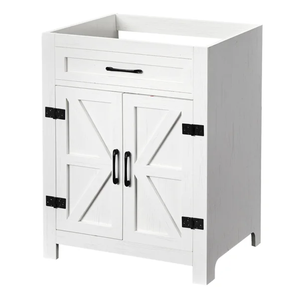 Washed white particleboard with melamine veneer, barn double door with U-shaped internal shelves, washbasin cabinet, 76*47*91cm (30 inches) view 3