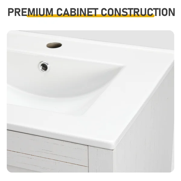 Washed white particleboard with melamine veneer, barn double door with U-shaped internal shelves, washbasin cabinet, 76*47*91cm (30 inches) view 6