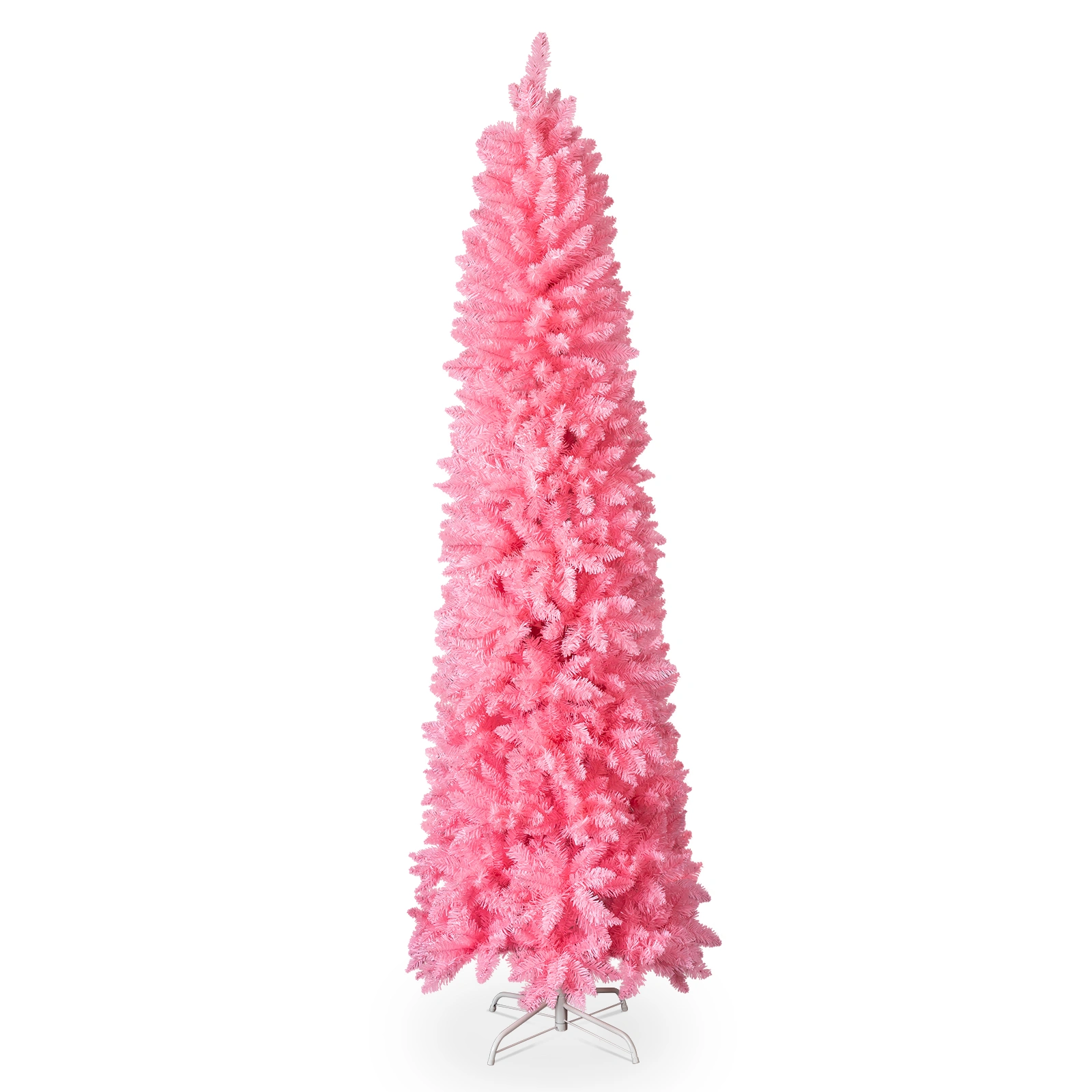 7.5 FT Hinged Christmas Tree, Artificial Pencil Christmas Tree, Unlit Artificial Christmas Pine Tree with 1075 Branch Tips and Sturdy Stand, Pink view 11
