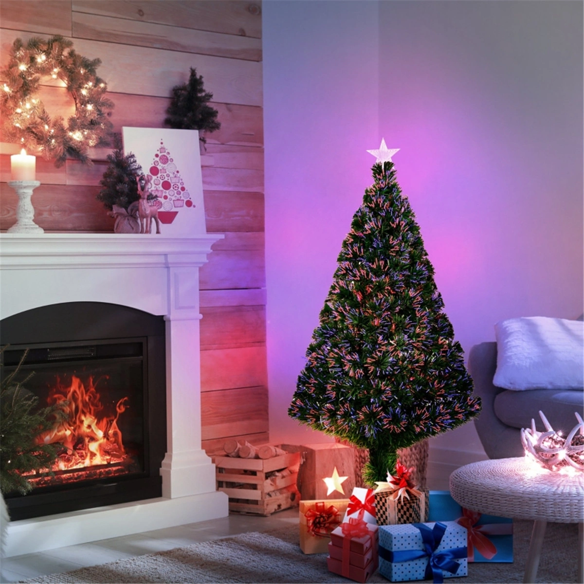 4 ft Artificial Christmas Tree, Full Body Hinged Branches, Indoor Outdoor Holiday Decor, Easy Assembly, Stand Included