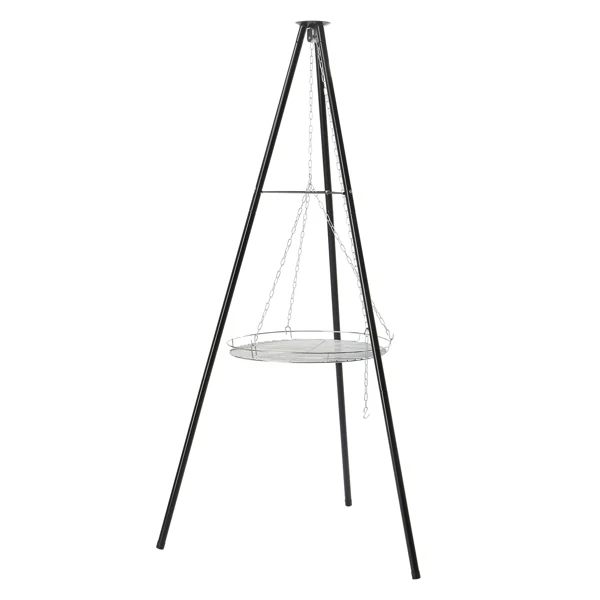Campfire Tripod Grill, Adjustable Height BBQ Grill Grate for Cooking Over Fire, Firepit Cooking Rack, Black view 3