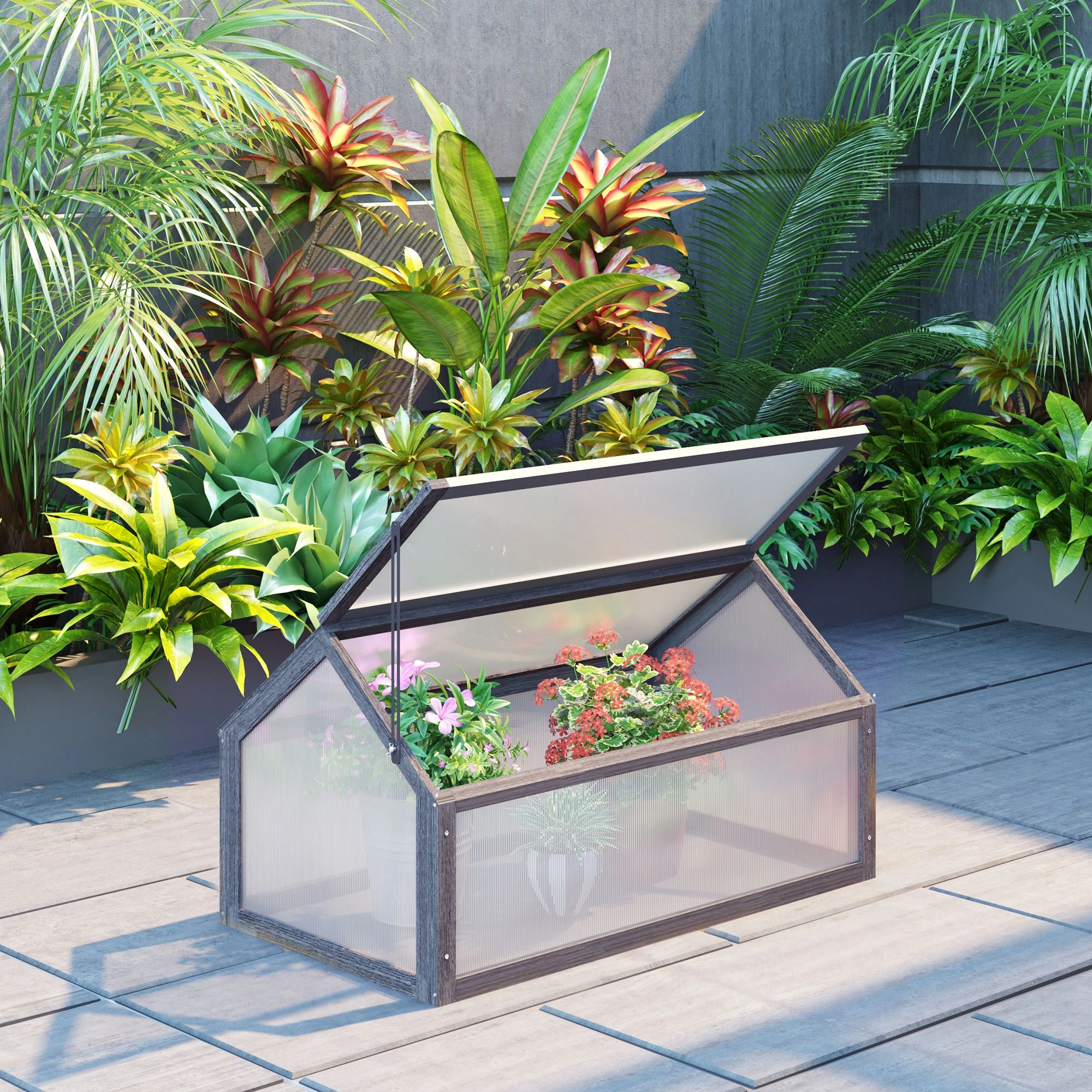 Wooden Cold Frame Greenhouse, Portable Raised Garden Planter Box, Season Extension for Vegetable Seedlings