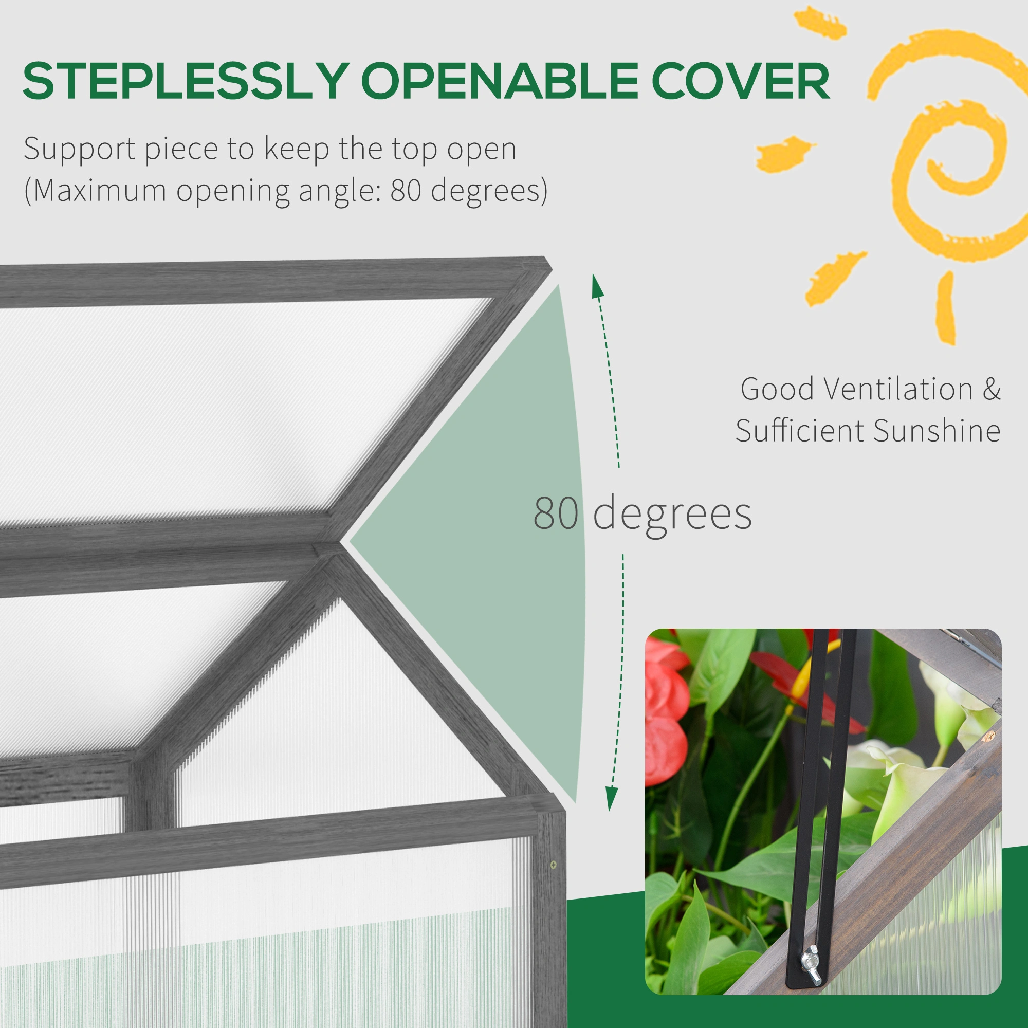 Wooden Cold Frame Greenhouse, Portable Raised Garden Planter Box, Season Extension for Vegetable Seedlings view 3