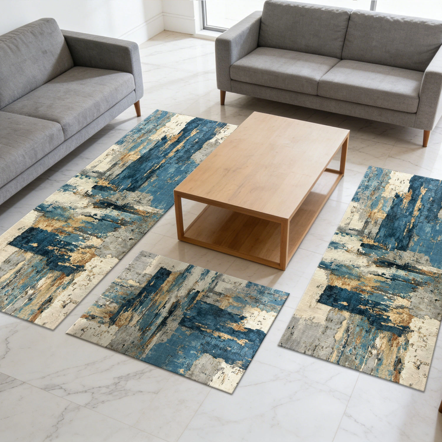 Three-piece kitchen rug set, non-slip and washable, abstract pattern kitchen hallway rug, soft and comfortable, suitable for sinks, floors, entrances, hallways and bathrooms. view 12