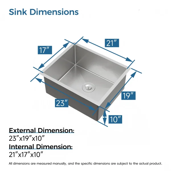 Stainless Steel Kitchen Sink, 23″x19″ Single Bowl, Undermount Handmade Sink in Dark Gray, with US Standard Drain and Hook[Unable ship on weekends, TK/TEMU only for pickup, only TX10643 warehouse supports GOFO] view 2