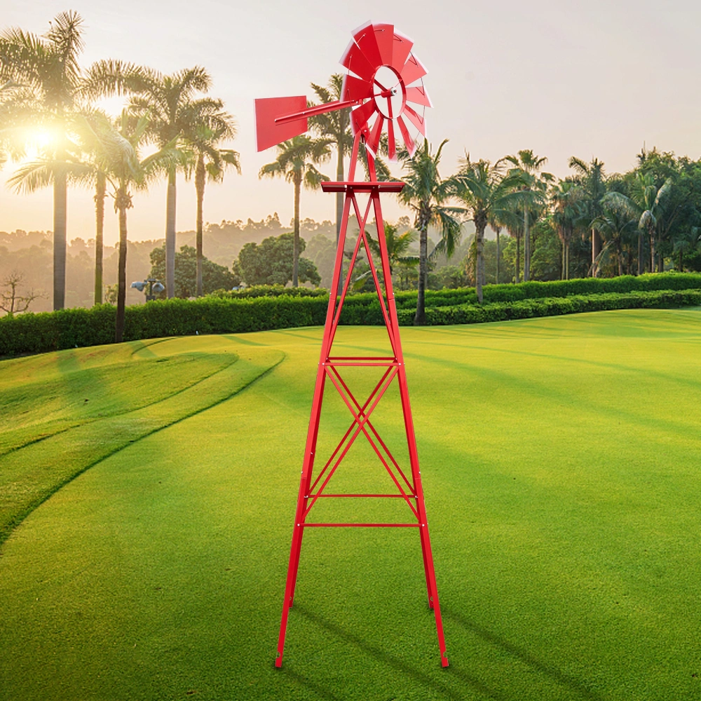 8FT Weather Resistant Yard Garden Windmill Red view 25