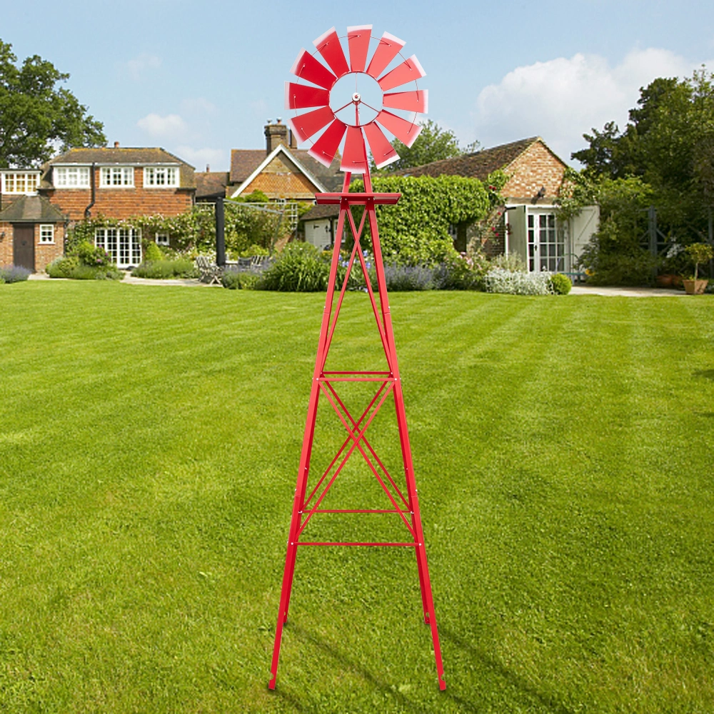 8FT Weather Resistant Yard Garden Windmill Red view 26