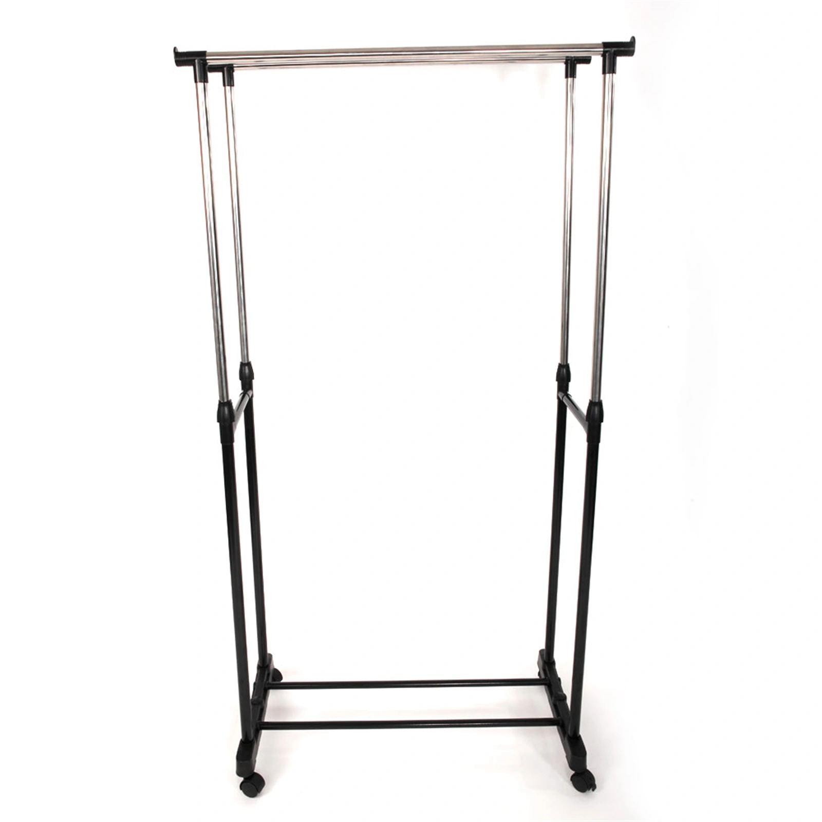 YJ-03 Dual-Bar Clothes Rack with Shoe Shelf - Vertical & Horizontal Stretching Garment Stand, Black & Silver view 2