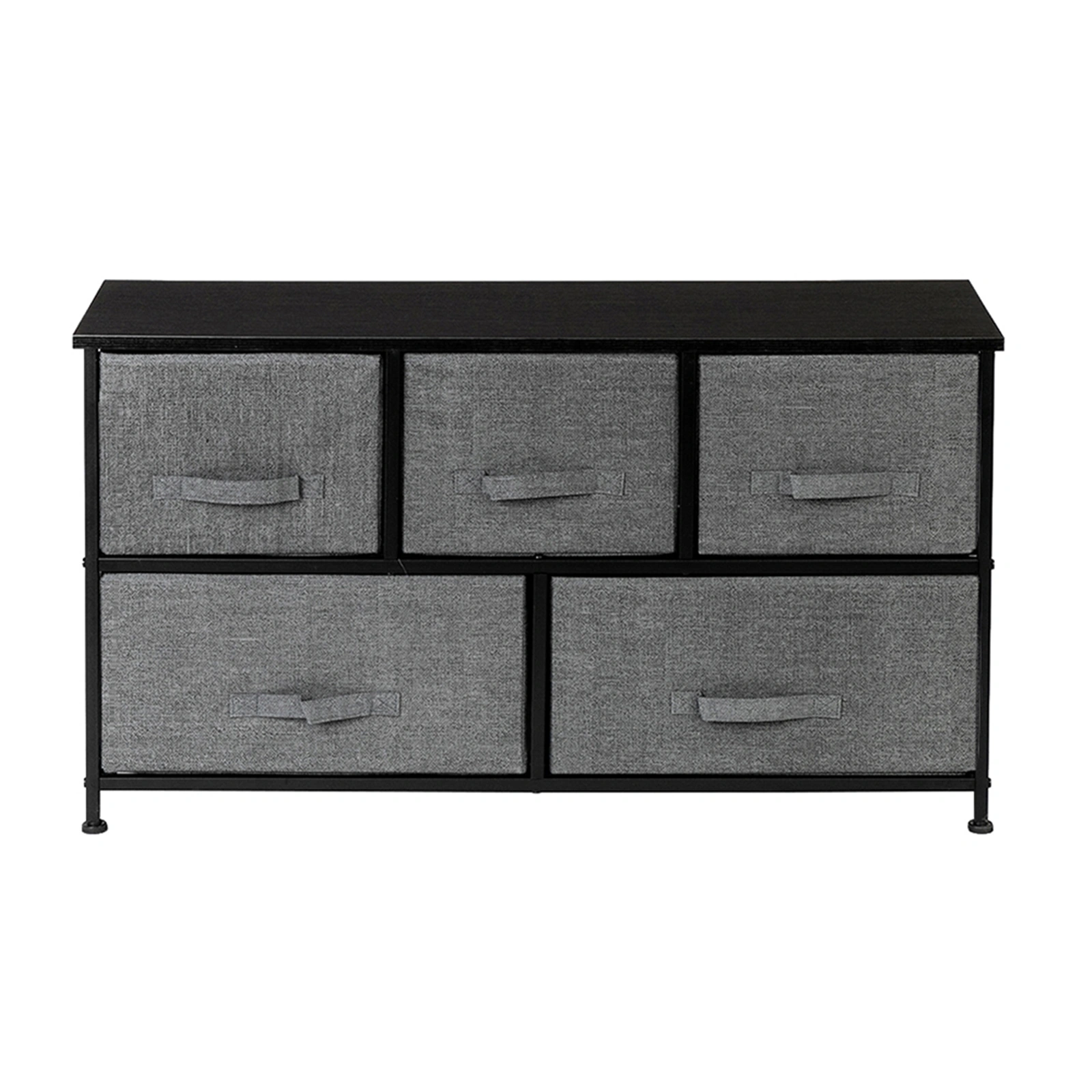 2-Tier Wide Closet Dresser Tower, 5-Drawer Nursery Organizer with Metal Frame, Multi-Purpose Fabric Drawer Unit for Closet, Dorm, Living Room, Hallway, Grey